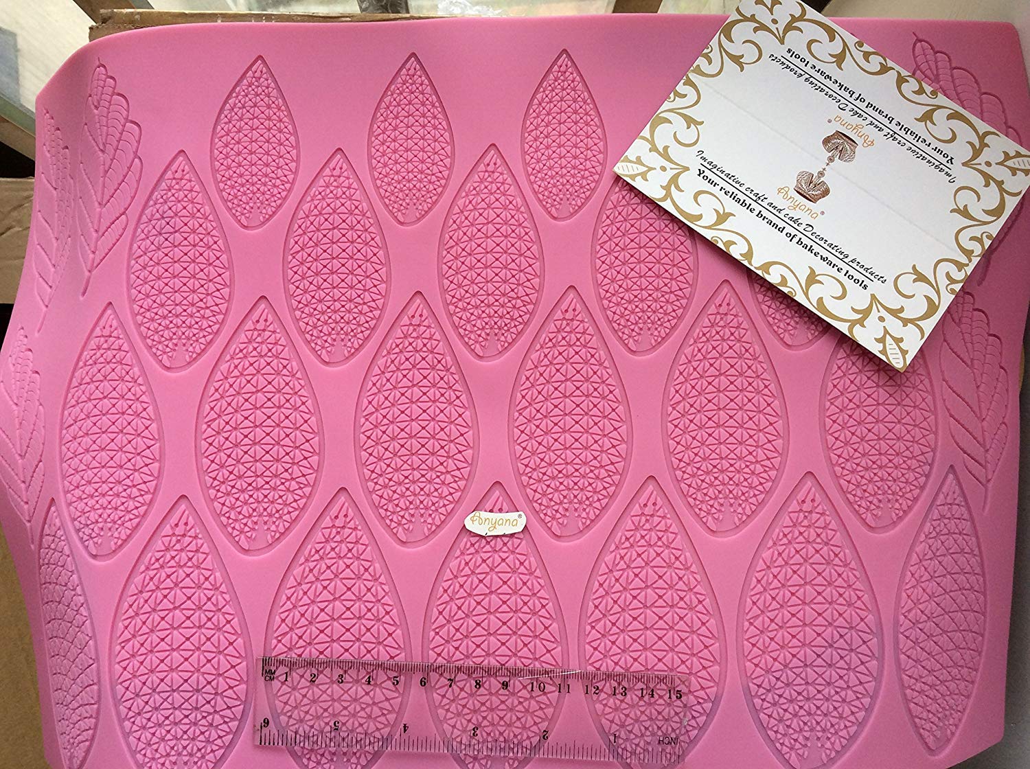 Anyana Giant Huge 17 Inch Sugar Imprint Dress Silicone Fondant Repeat Leaf Embossing Impression Mat Texture Textured Cake Decora