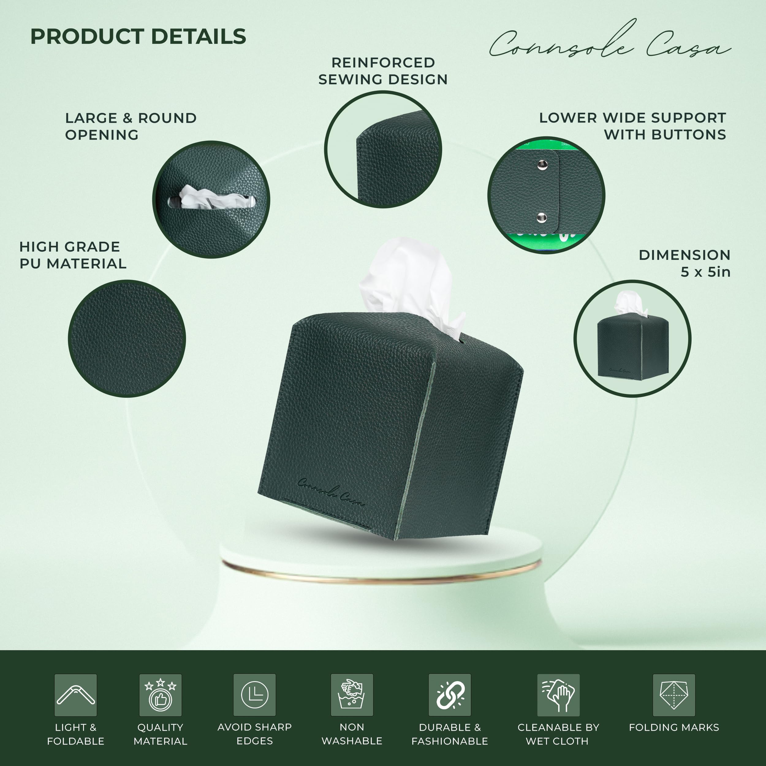 Connsole Casa Premium Pu Leather Tissue Box Holder - Elegant Hotel-Style Beige Tissue Box Cover Enhanced D  Cor Of Home, Office