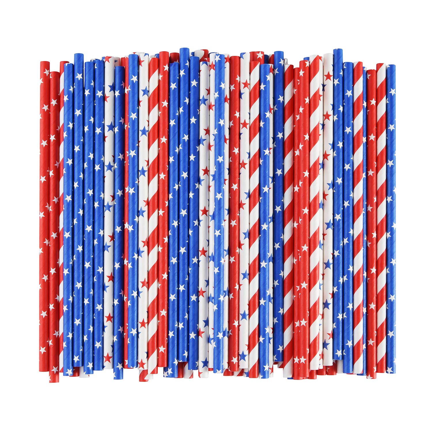 ALINK American Flag Red Blue White Paper Straws  100 Stripe/Star Biodegradable Straws for Memorial Day /4th of July  Super Bowl  Patriotic Party  Americana Themed Party Celebration and Holiday
