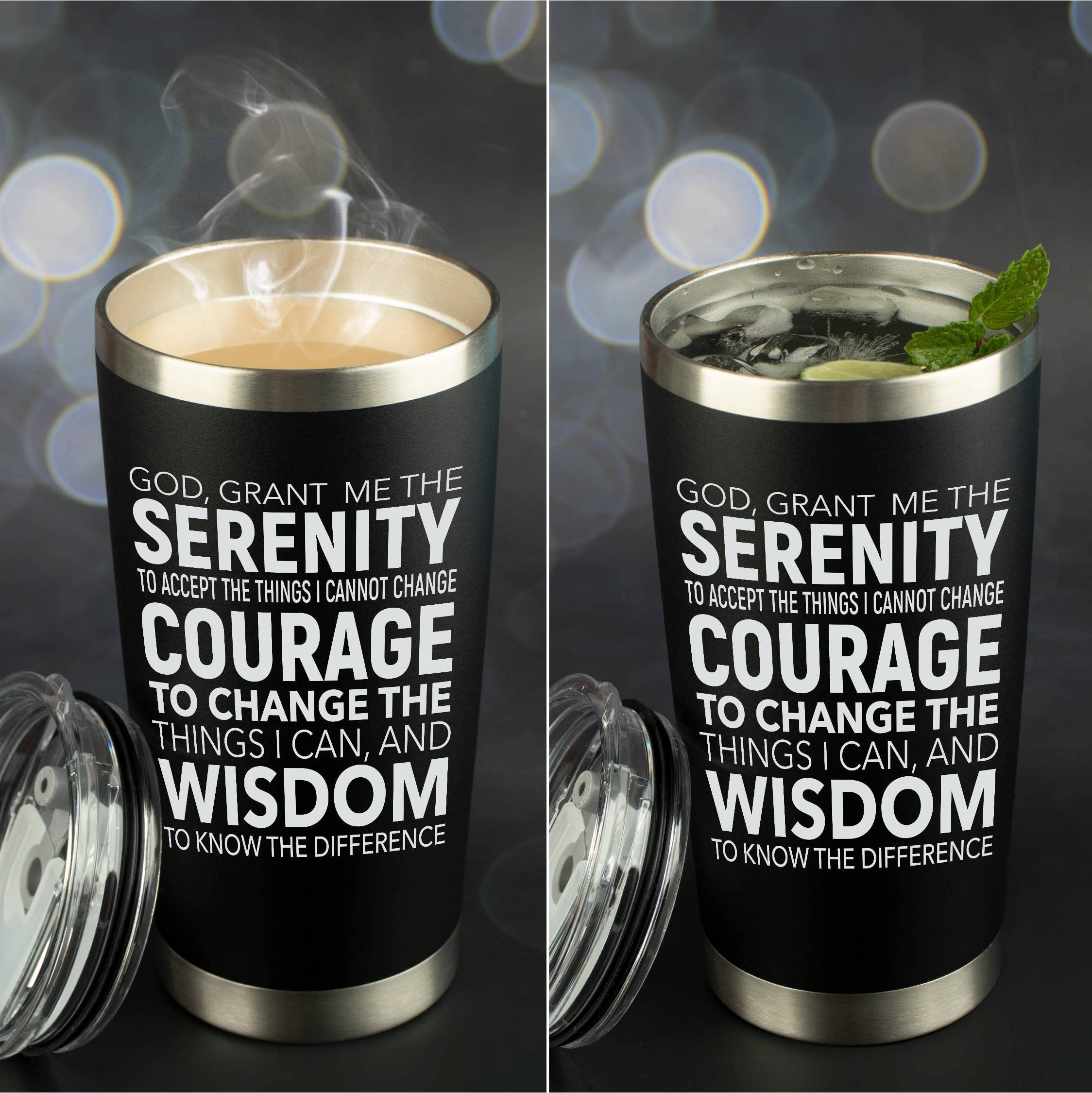 JENVIO Serenity Prayer Gifts  Stainless Steel Travel Tumbler Mug w/Lid and 2 Straws  Courage Wisdom Unique Coffee Sober AA Sobriety Gifts for Recovery Alcoholics Anonymous