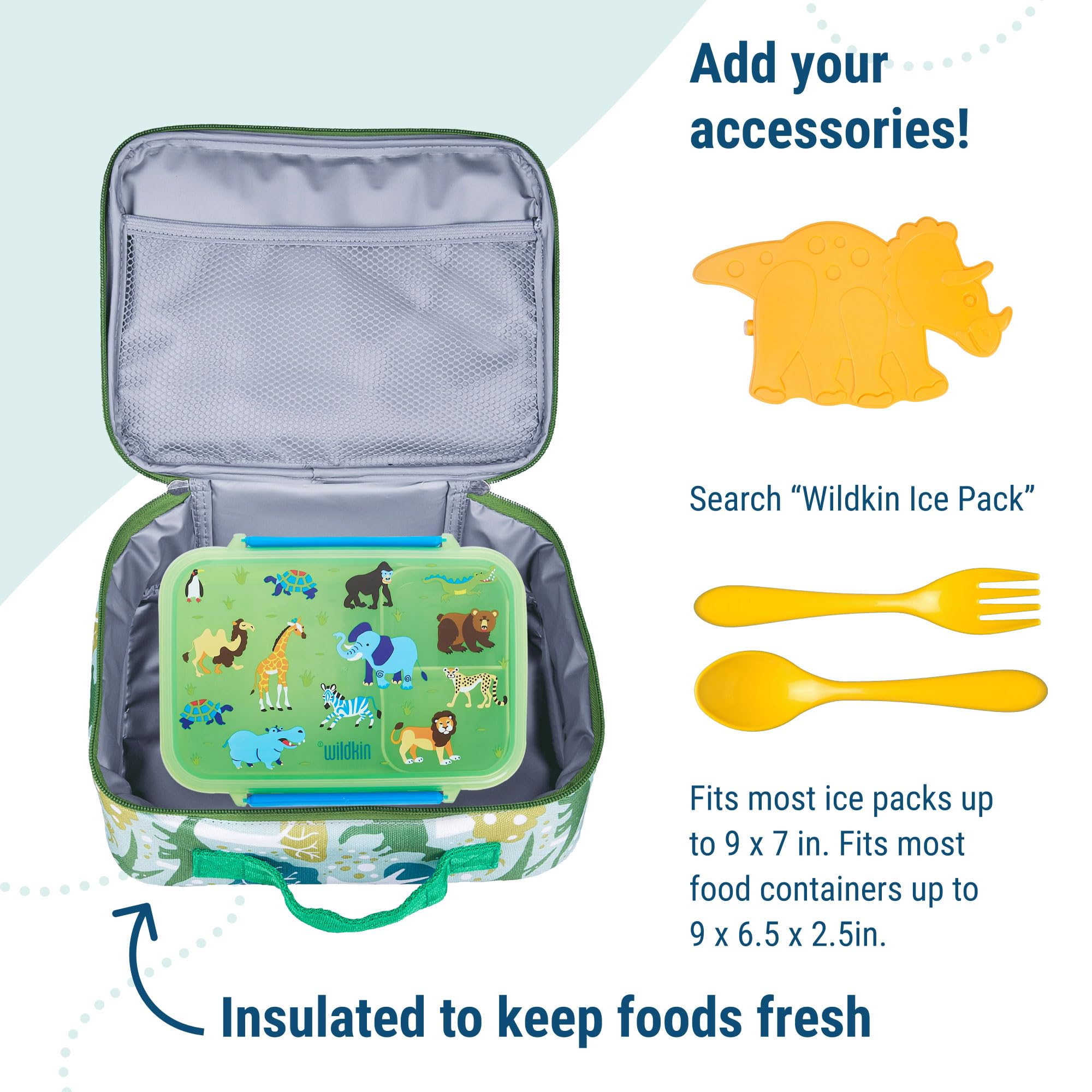 Wildkin Insulated Lunch Box Bag For Boys & Girls, Reusable Kids Lunch Box Is Perfect For Early Elementary Daycare School Travel,