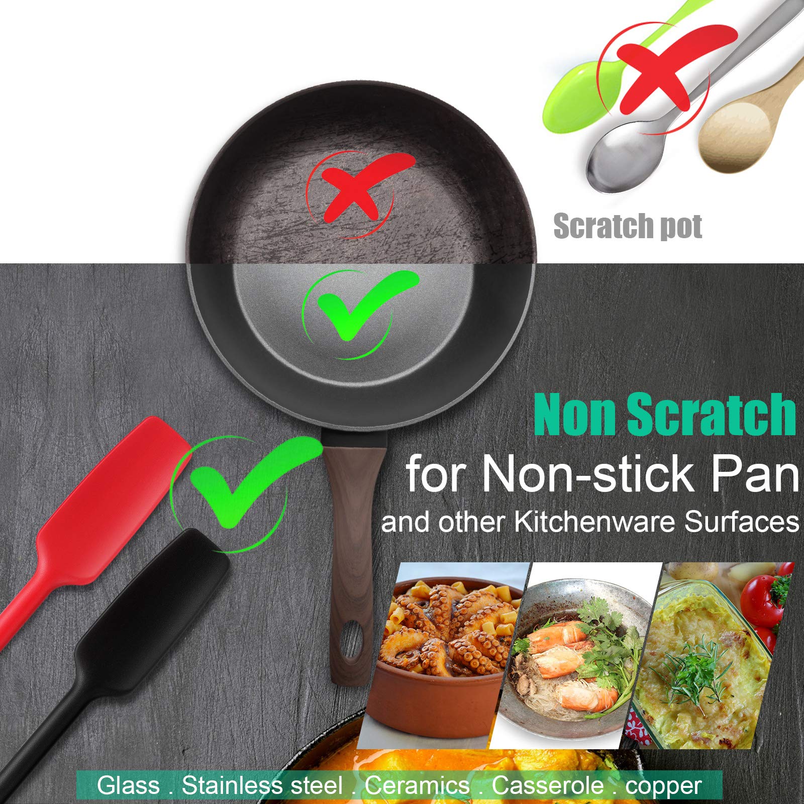 Long Handle Silicone Jar Spatula Kitchen Scraper Spatula Non-Stick Rubber Scraper Silicone Scraper For Jars, Smoothies, Blenders
