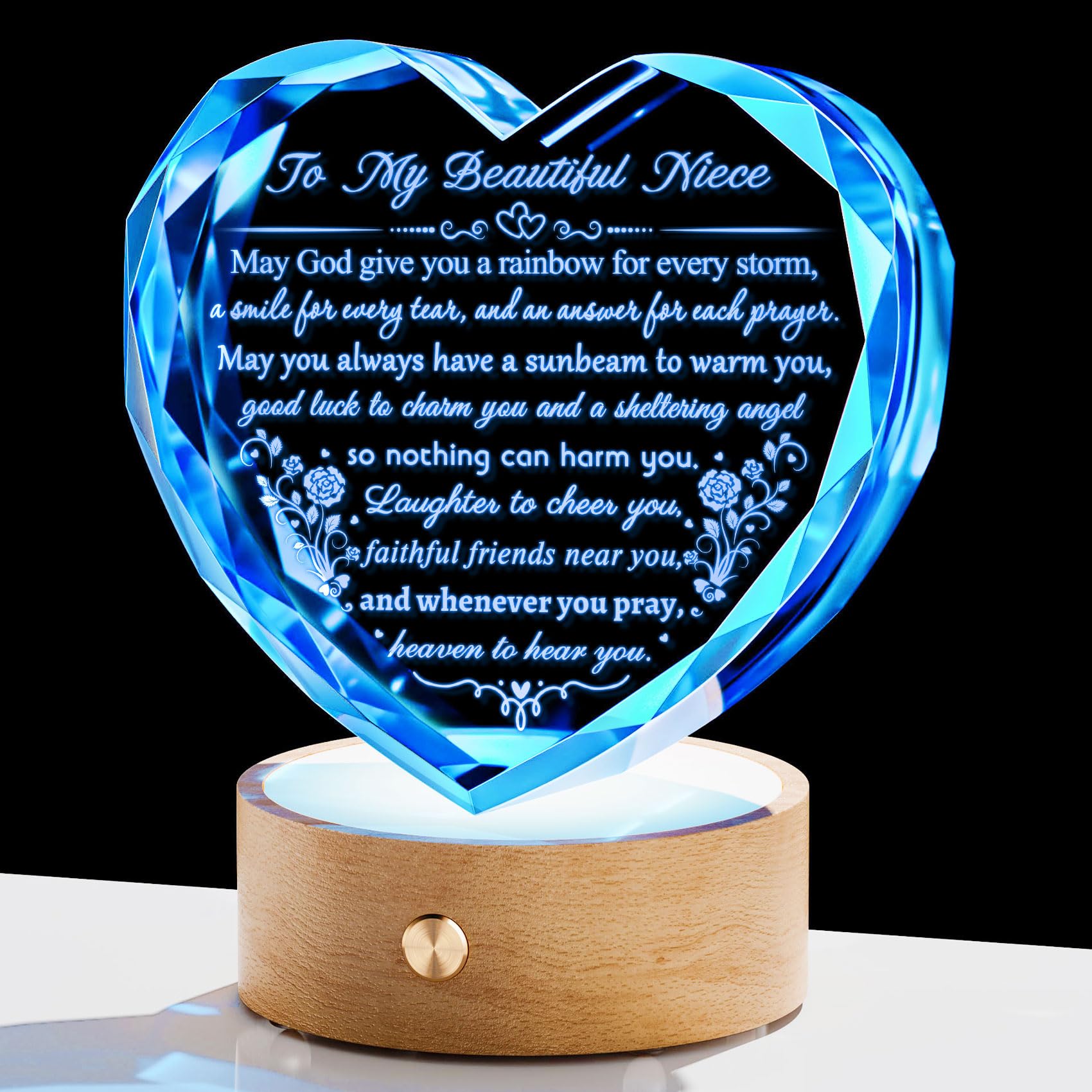 YWHL Crystal Niece Gifts from Auntie, Birthday Gifts for Niece from Aunt Uncle, To My Niece Crystal Plaque with Colorful Led Bas