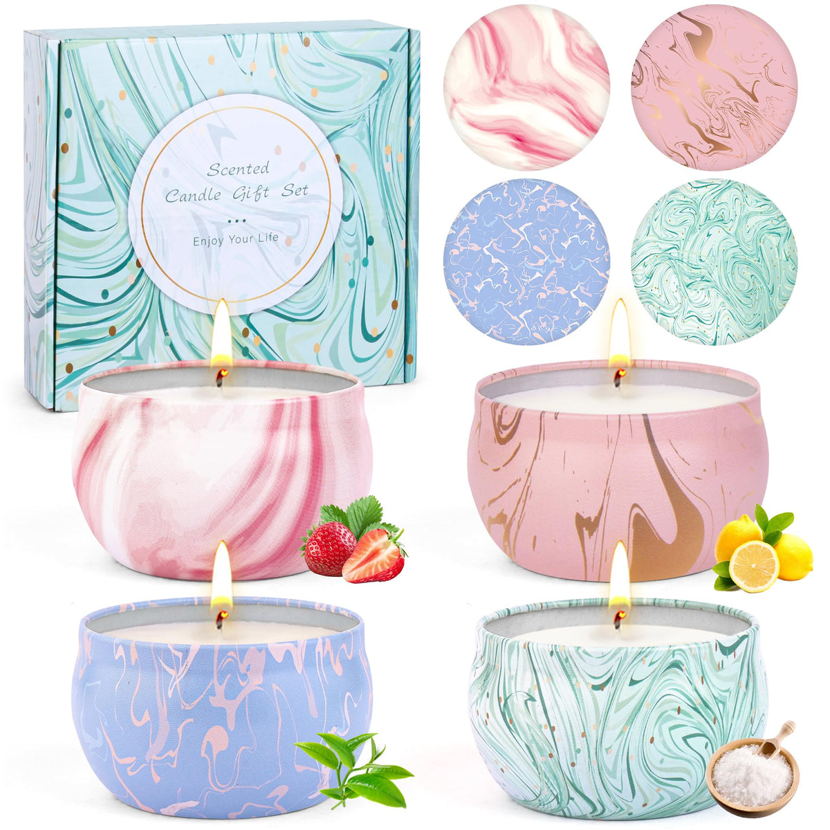 Candle Gifts,Scented Candles Christmas Gift Set for Women, 4 Pack Aromatherapy Candles for Home Scented, Natural Soy Wax Candles