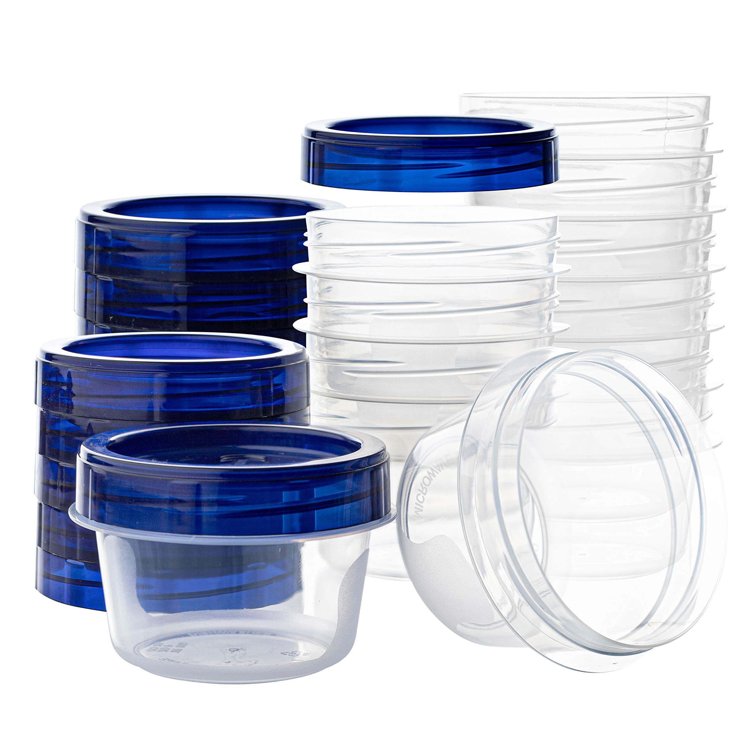 Plasticpro [4 Oz 144 Pack] Twist Top Deli Containers Clear Bottom With Blue Top Twist On Lids Reusable, Stackable, Food Storage