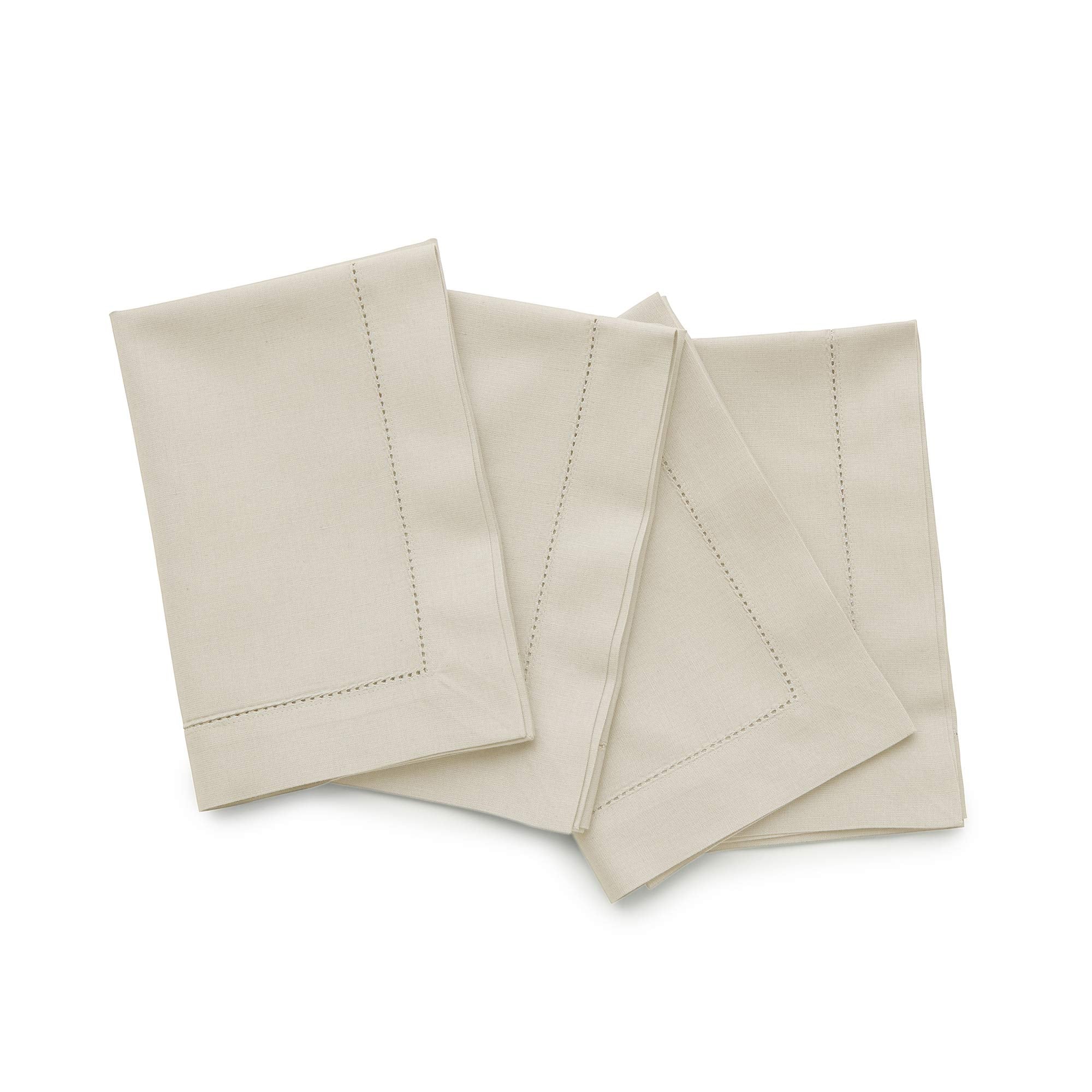 Solino Home Linen Dinner Napkins 20 X 20 Inch - Cotton Linen Hemstitch Cloth Napkins Set Of 4 For Spring, Easter - Handcrafted A
