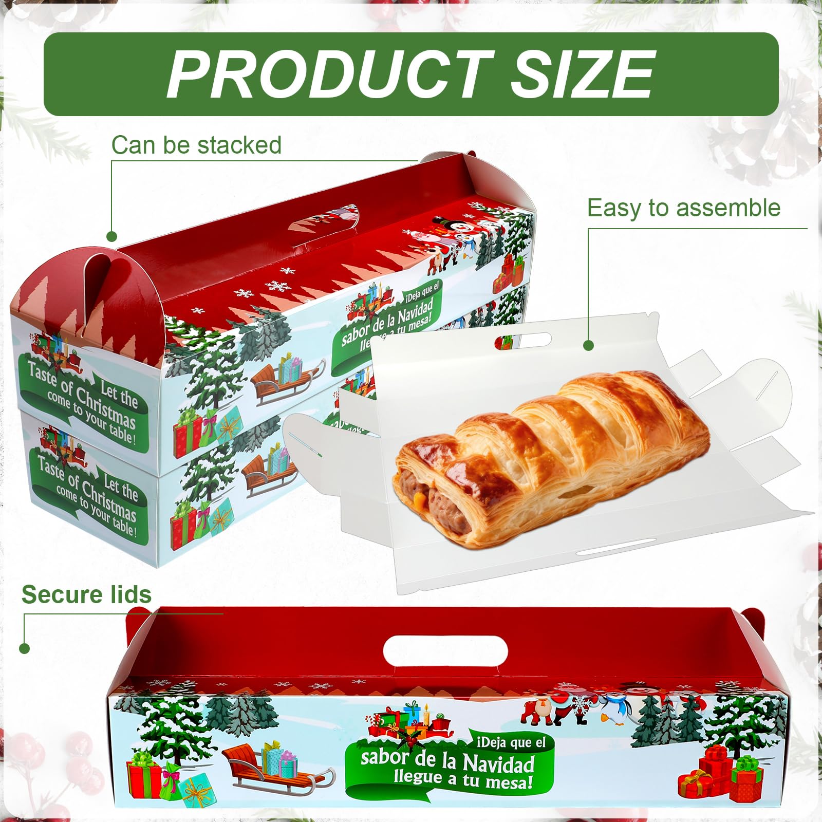 Cholemy 25 Pcs Christmas Ham Bread Boxes Containers 18 x 4.75 x 3 Paperboard Baking Bakery Box Bags for Homemade Bread Holiday P
