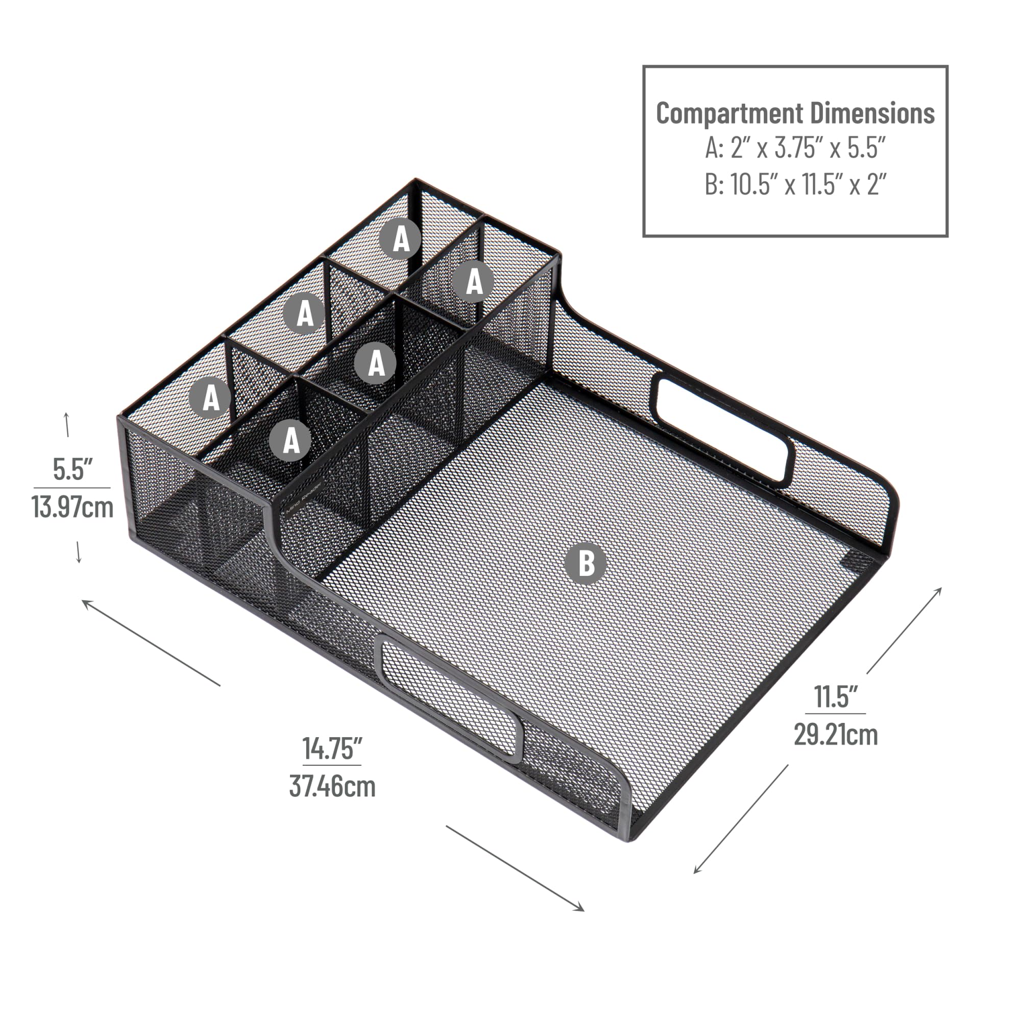 Mind Reader Utensil Napkin & Plate Holder, Silverware Organizer, Serving Tray, Metal Mesh, 11.5'' L X 14.75'' W X 5.5'' H, Black