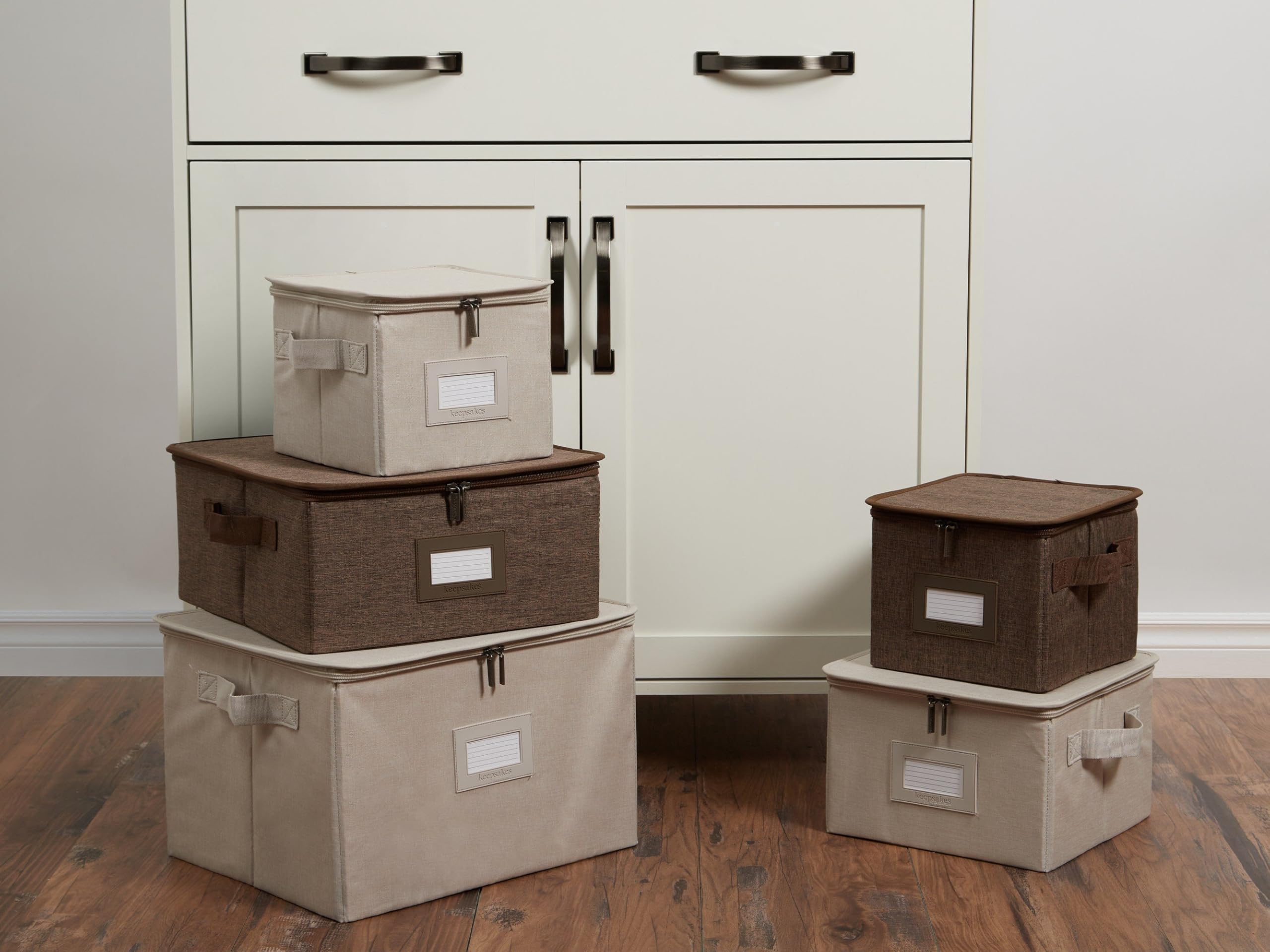 Covermates Keepsakes Dish Storage Box - Stackable, Reinforced Handles, China Storage-Brown Heather