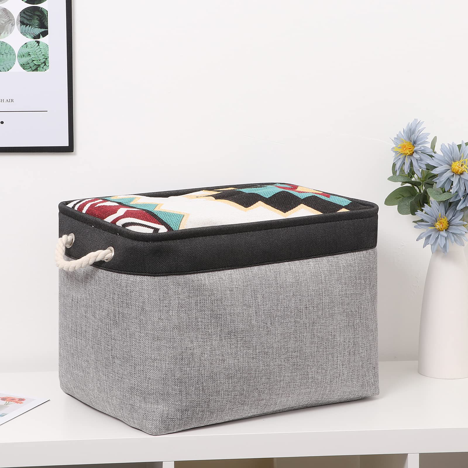 Bidtakay Fabric Storage Baskets With Handles [2-Pack] Large Canvas Organizer 16'' X 11.8'' X 11.8'' Foldable Tall Baskets Rectan