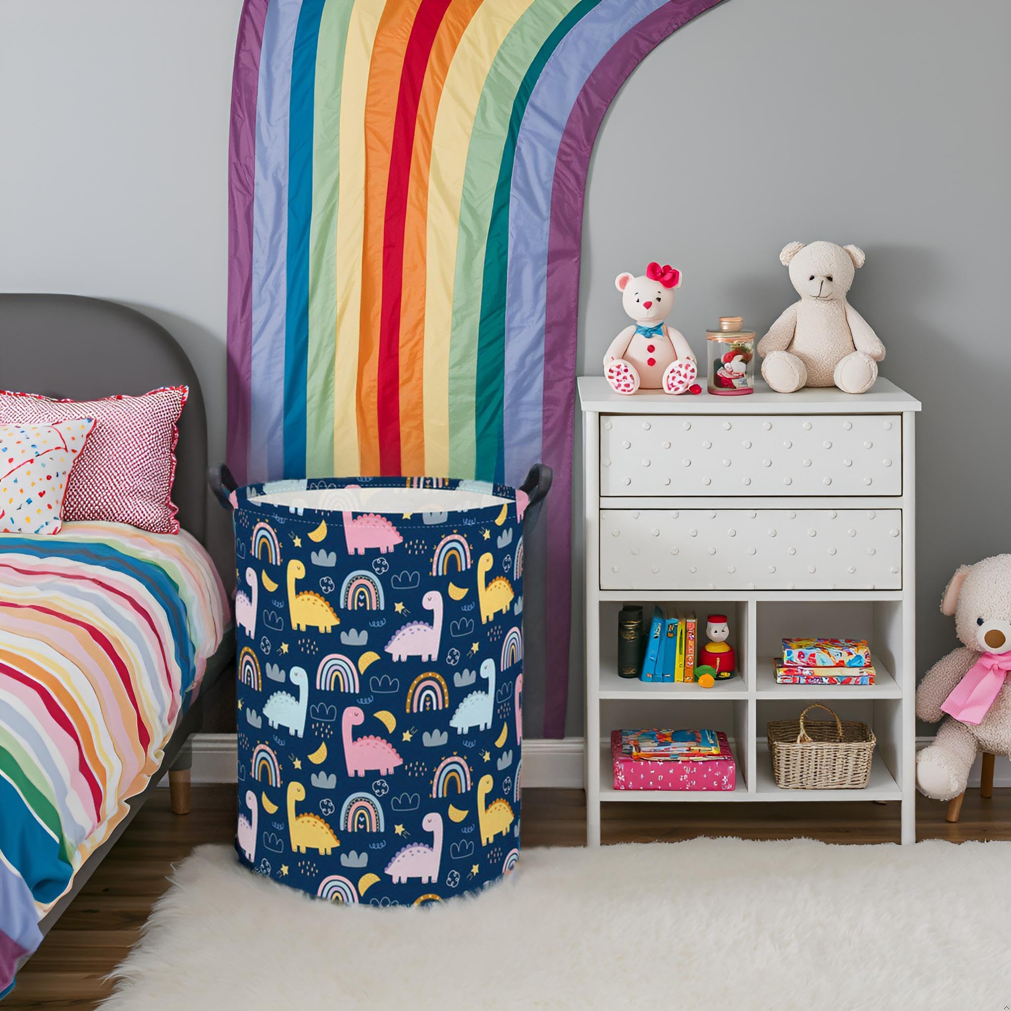 Tibaolover Dinosaur Kids Laundry Basket Baby Hamper Rainbow Toy Storage Bin For Boys Room Decor Baby Nursery Hamper Gift Baskets