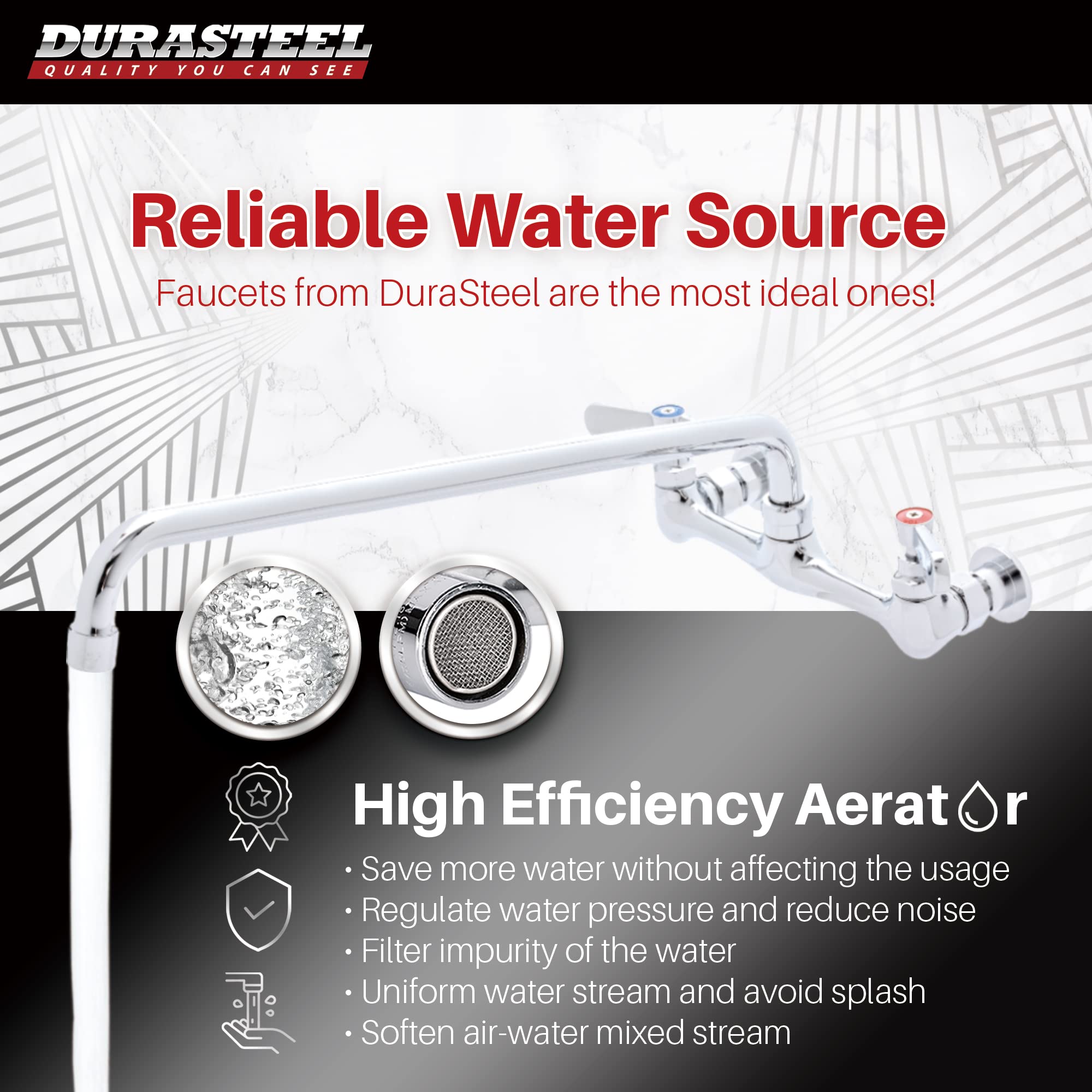 Kitchen Sink Faucet Wall Mount - Durasteel 8'' Center Commercial Kitchen Sink Faucet With 16'' Swivel Spout - Dual Lever Handles