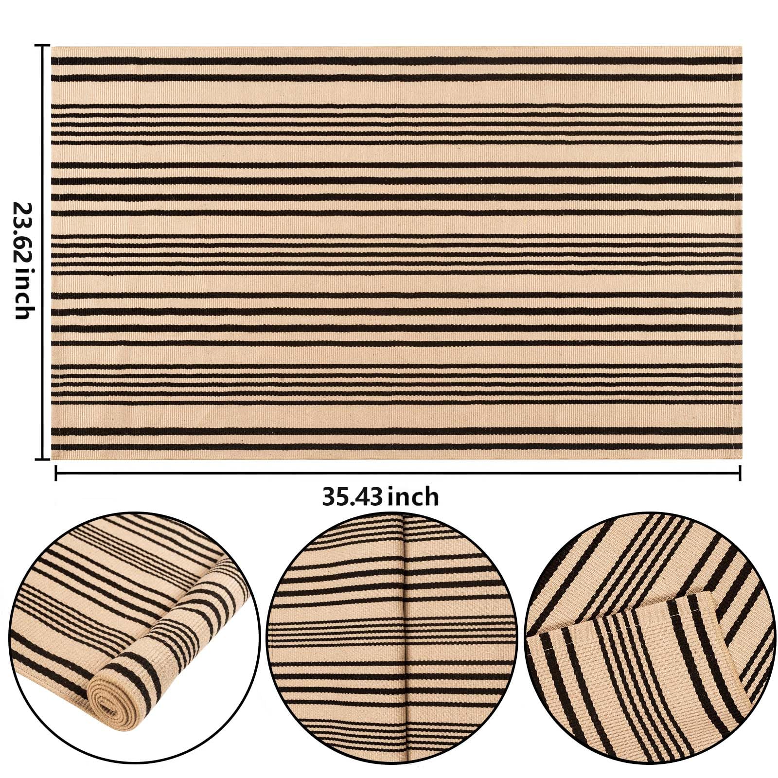 BUAGETUP Blue and White Layered Doormat,27.5x43.3inch Striped Outdoor Rug Hand Woven Cotton Indoor Outdoor Rug for Porch Layered