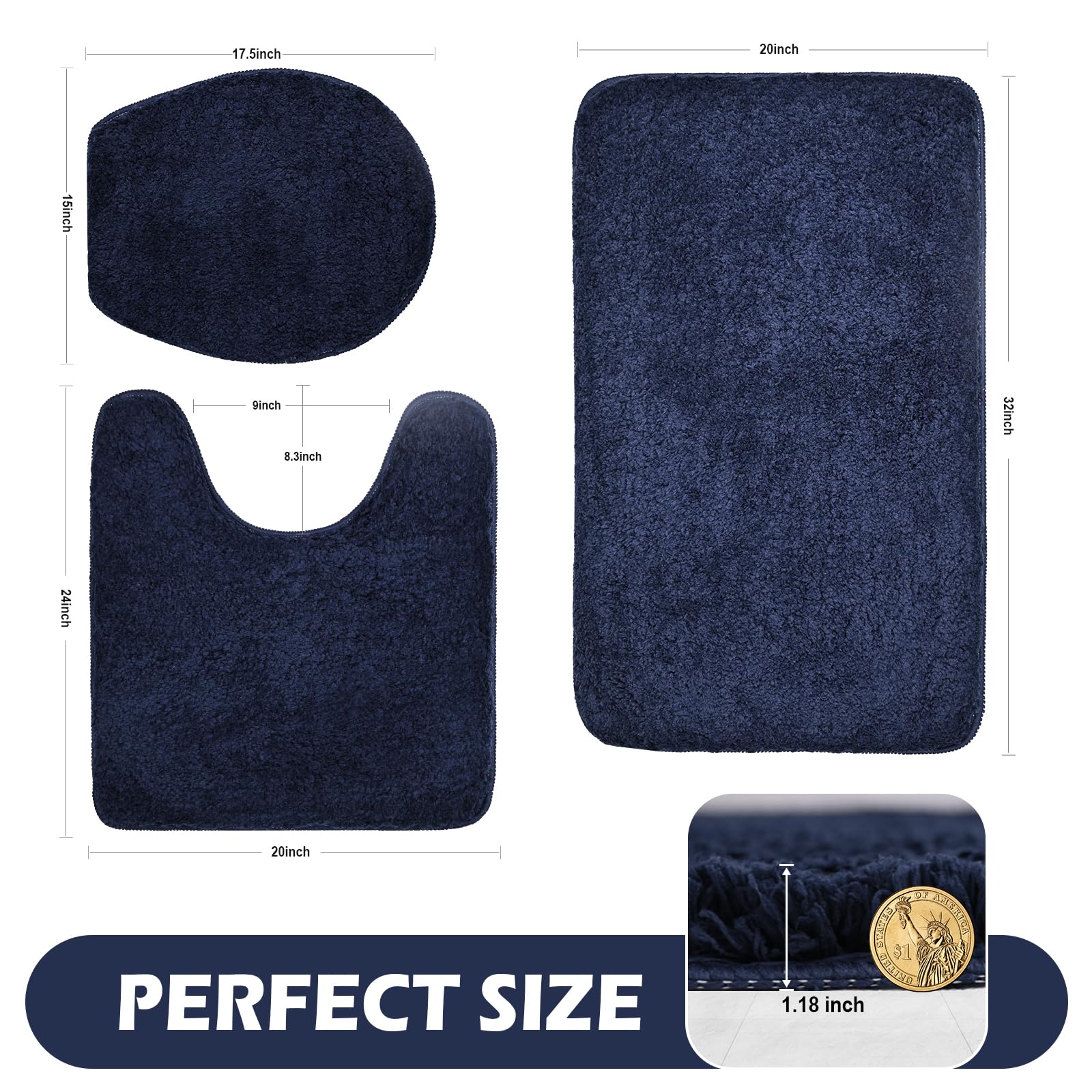 Baahrnom Bathroom Rugs Sets 3 Piece With Toilet Cover Adjustable Bath Rug Set With Tpr Non Slip Rubber Backing Solid Tufted Bath