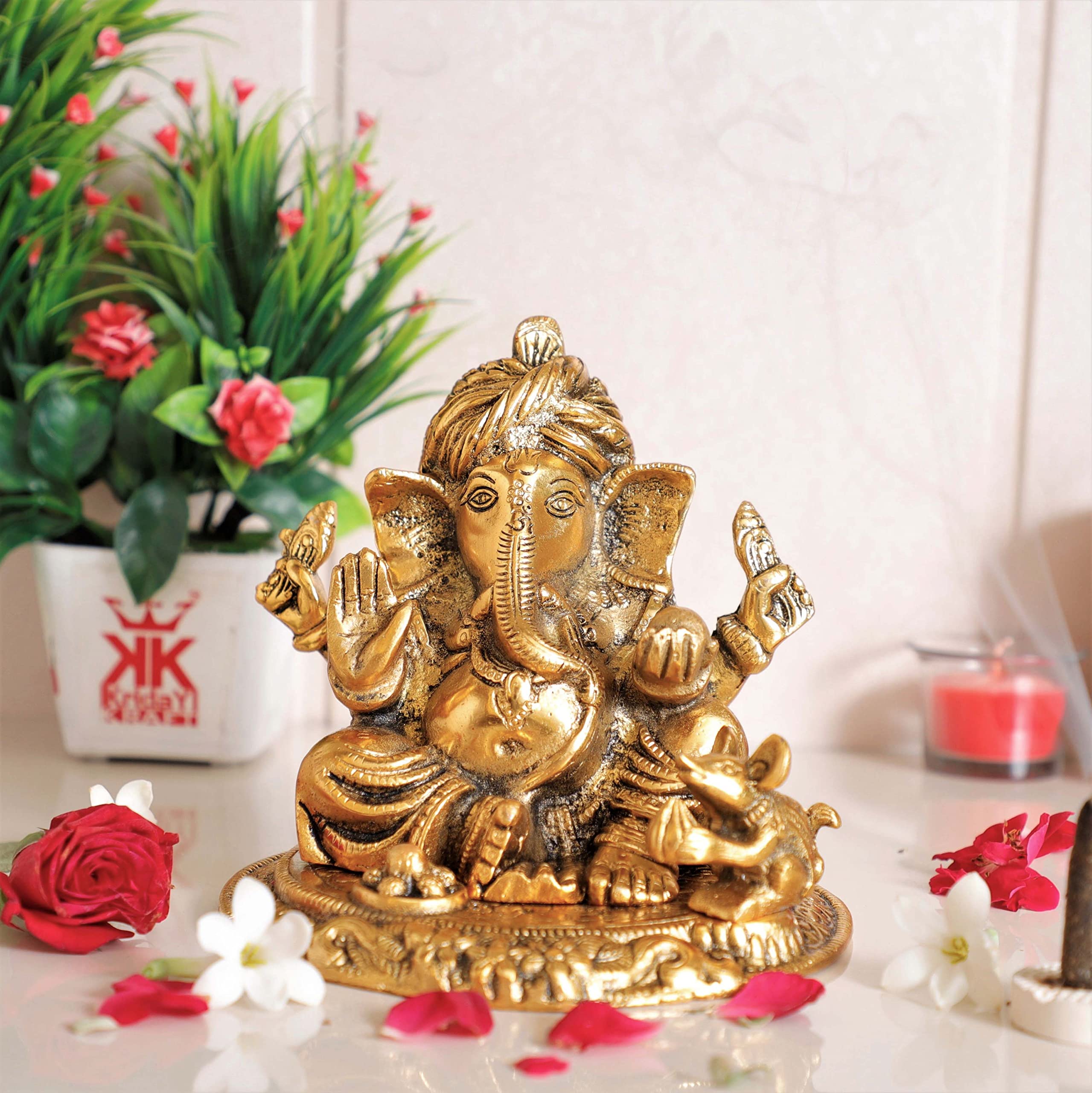 Kridaykraft Metal Ganesha Statue,Ganesh Idol Sculpture Good Luck & Success For Home Pooja,Lord Ganesha Murti For Gift...
