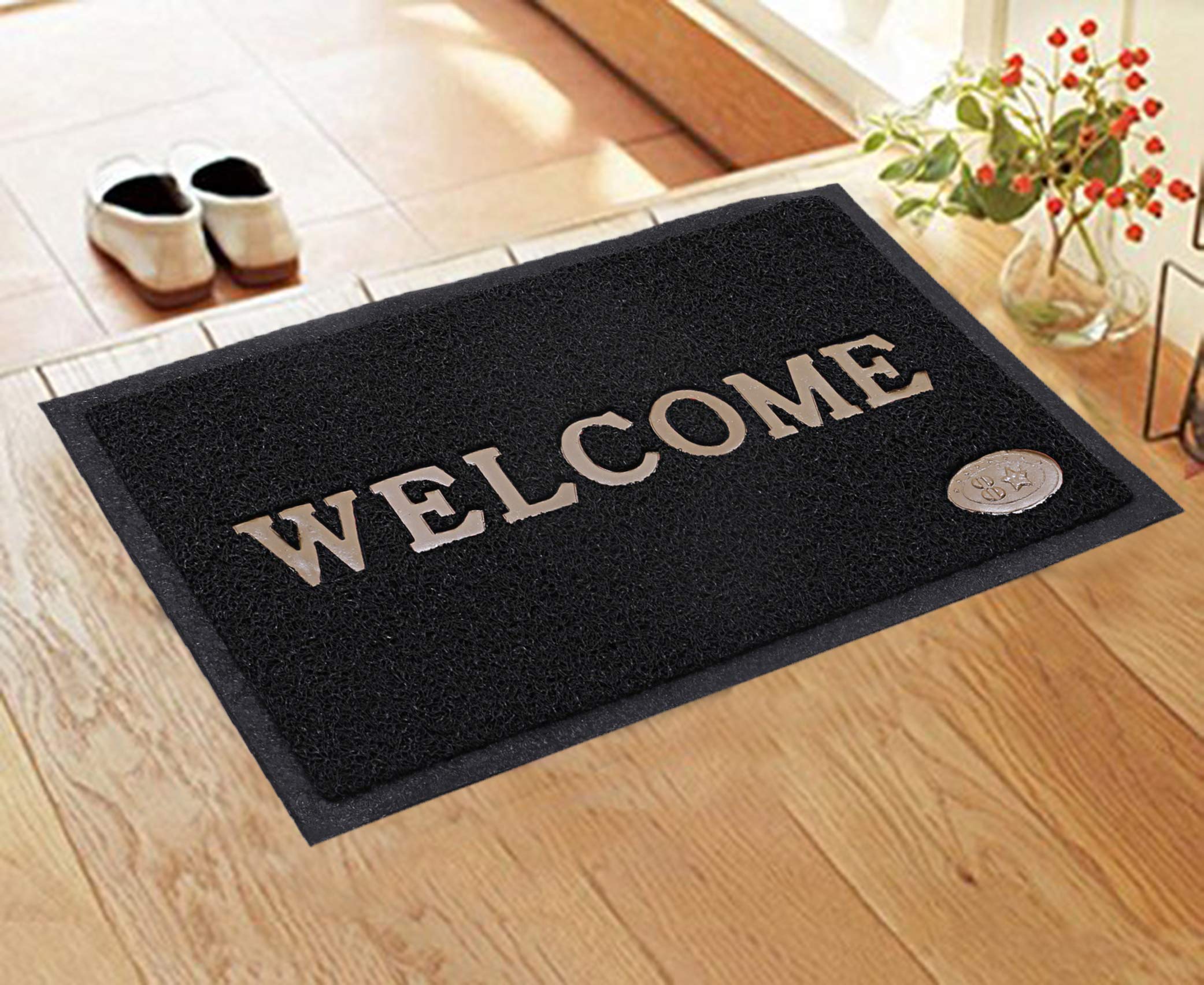Kuber Industries Pvc Anti Skid Welcome Door Mat (Black) -Ctltc11171, Rectangular, 58X38 Cm