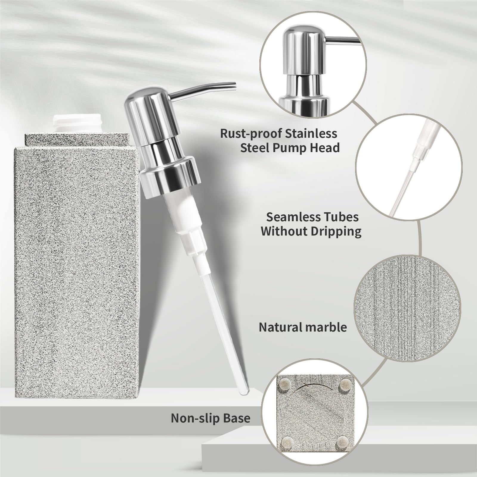Marble Soap Dispenser For Bathroom, Natural Marble Hand Liquid&Lotion Soap Dispenser Pump Bottle For Kitchen Bathroom Countertop