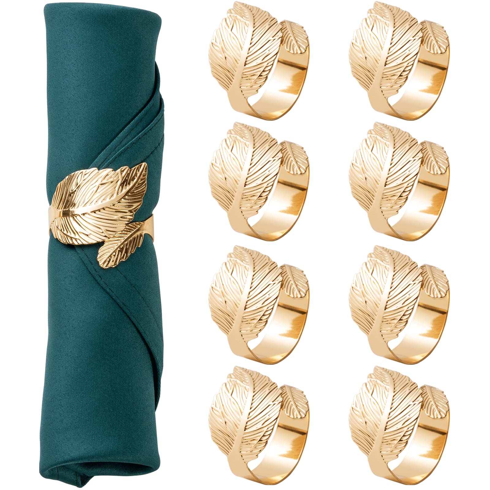 Gold Leaf Napkin Rings Set Of 8, Metal Material