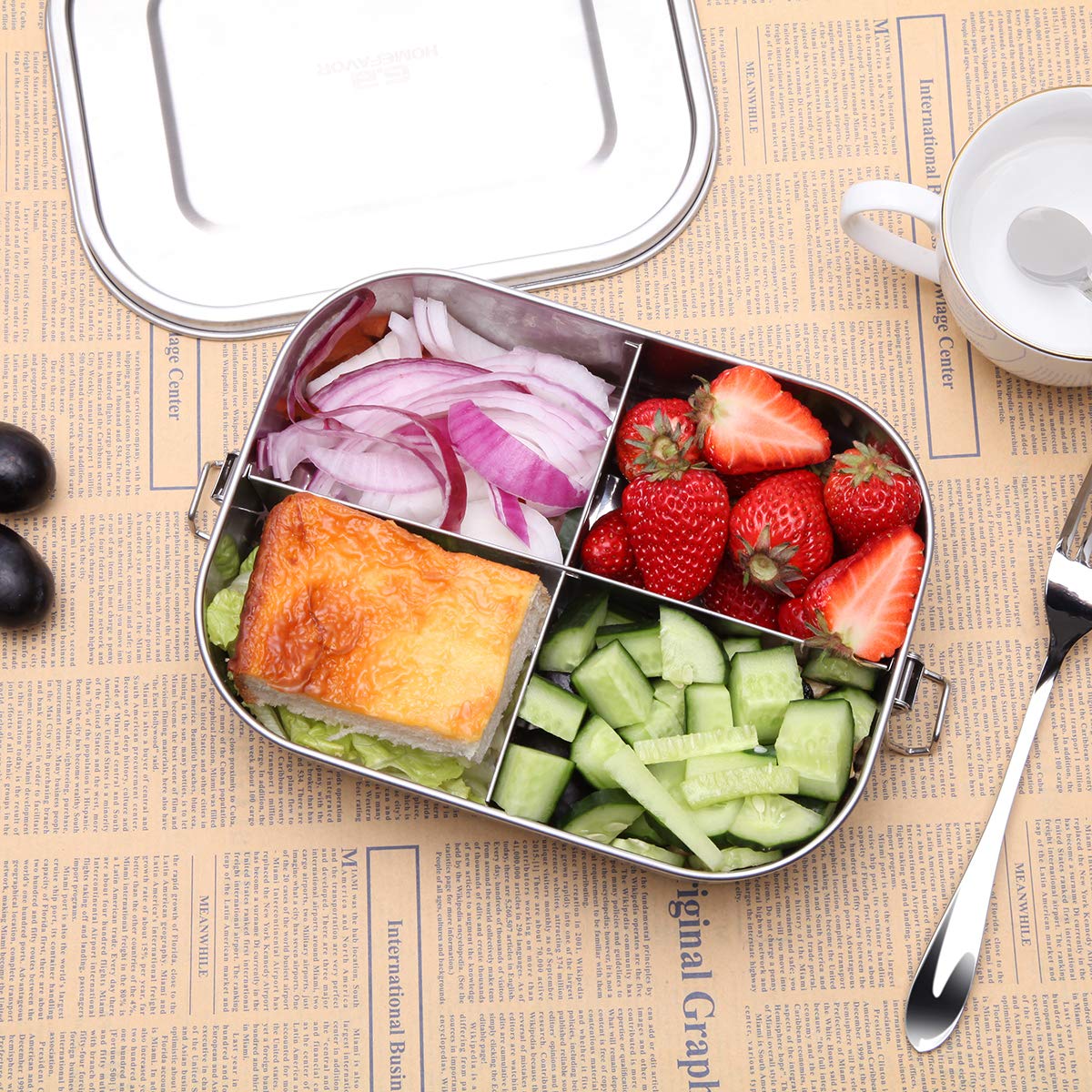 G.A Homefavor Leak Proof Stainless Steel Bento Box, Metal Lunch Container With 4-Compartment, 1400Ml, Perfect For Snacks And Sal