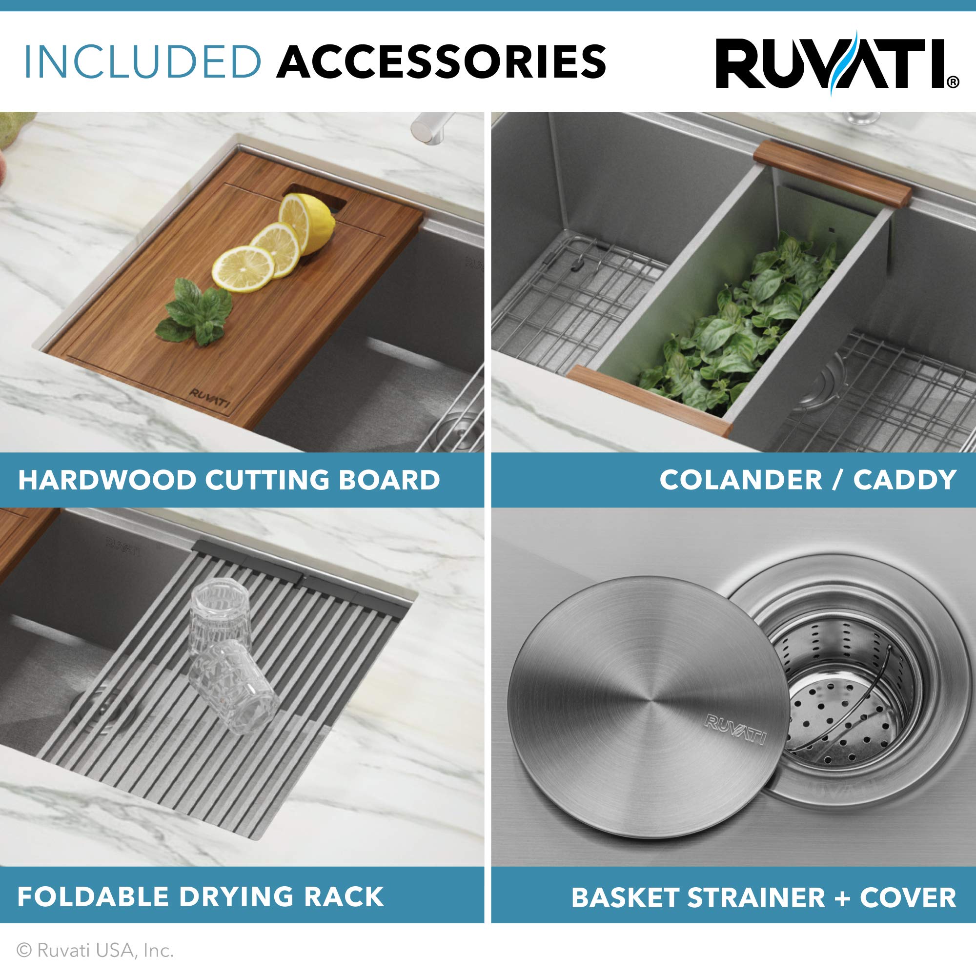 Ruvati 30-Inch Workstation Rounded Corners Undermount Ledge Kitchen Sink With Accessories - Rvh8320