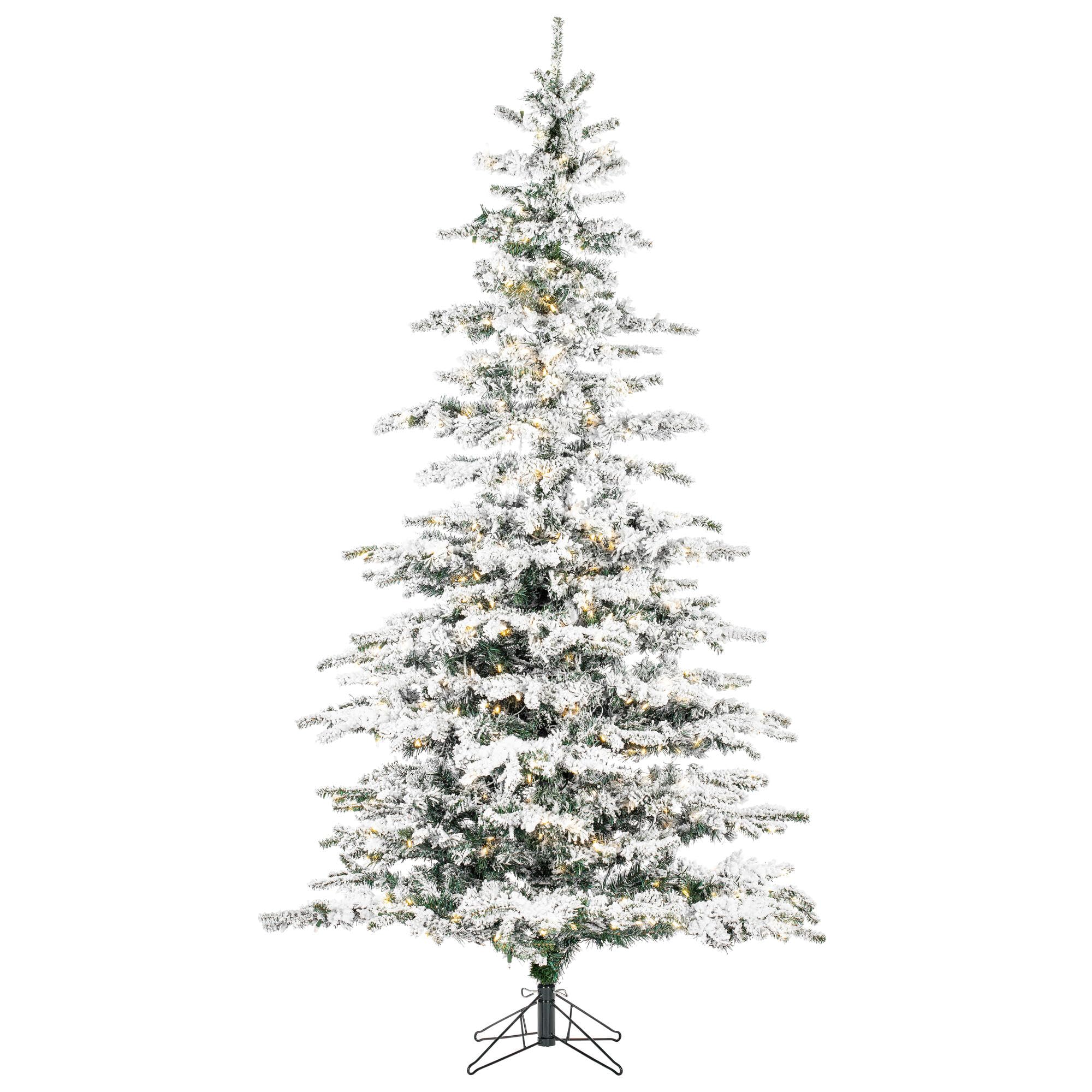 Vickerman 7.5' Flocked Sierra Fir Artificial Christmas Tree, Pure White LED Dura-Lit Lights - Lifelike Indoor Seasonal Home Deco