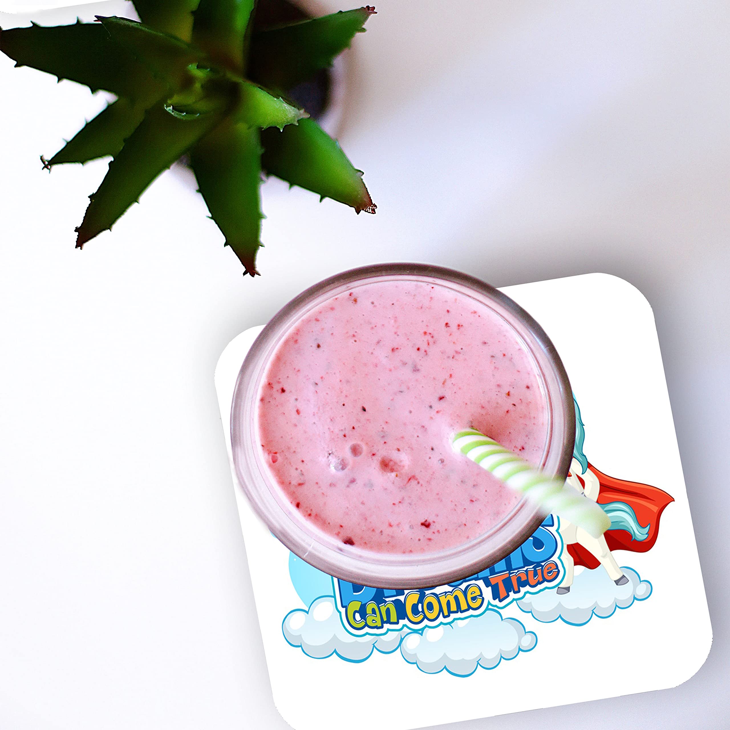 Unicorn Coasters For Kids, Set Of 4 Absorbent Neoprene Coasters For Drinks, Fun Cute Coaster Unique Designs, Square Cup Mats 3.5