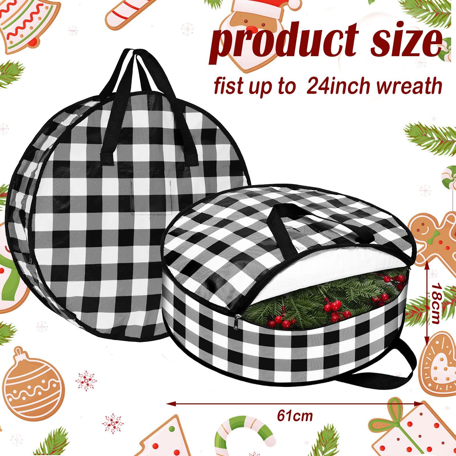 Sadnyy 4 Pcs Christmas Wreath Storage Bag 24 Inch Large Wreath Storage Container Buffalo Plaid Garland Container Waterproof Wrea