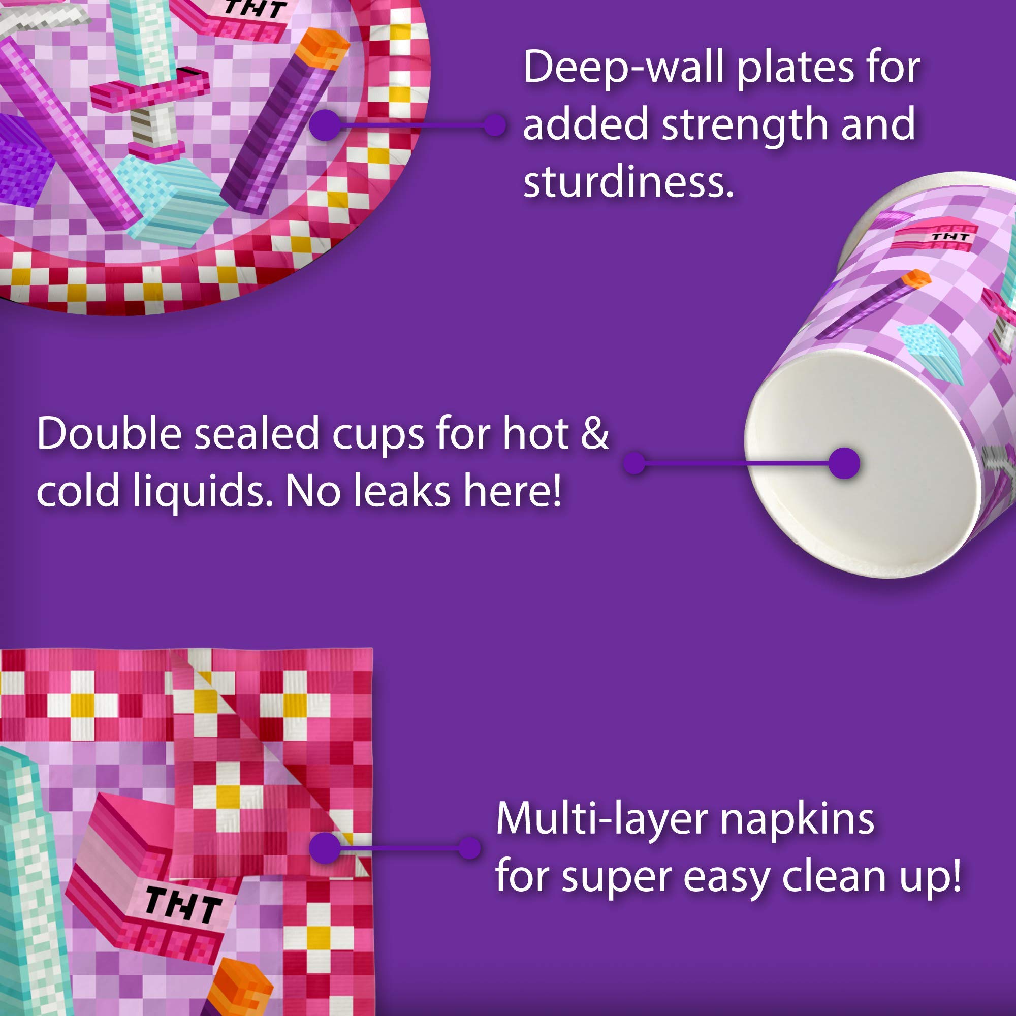 Girl Pixel Mining Birthday Party Supplies Set Plates Napkins Cups Tableware Kit For 16