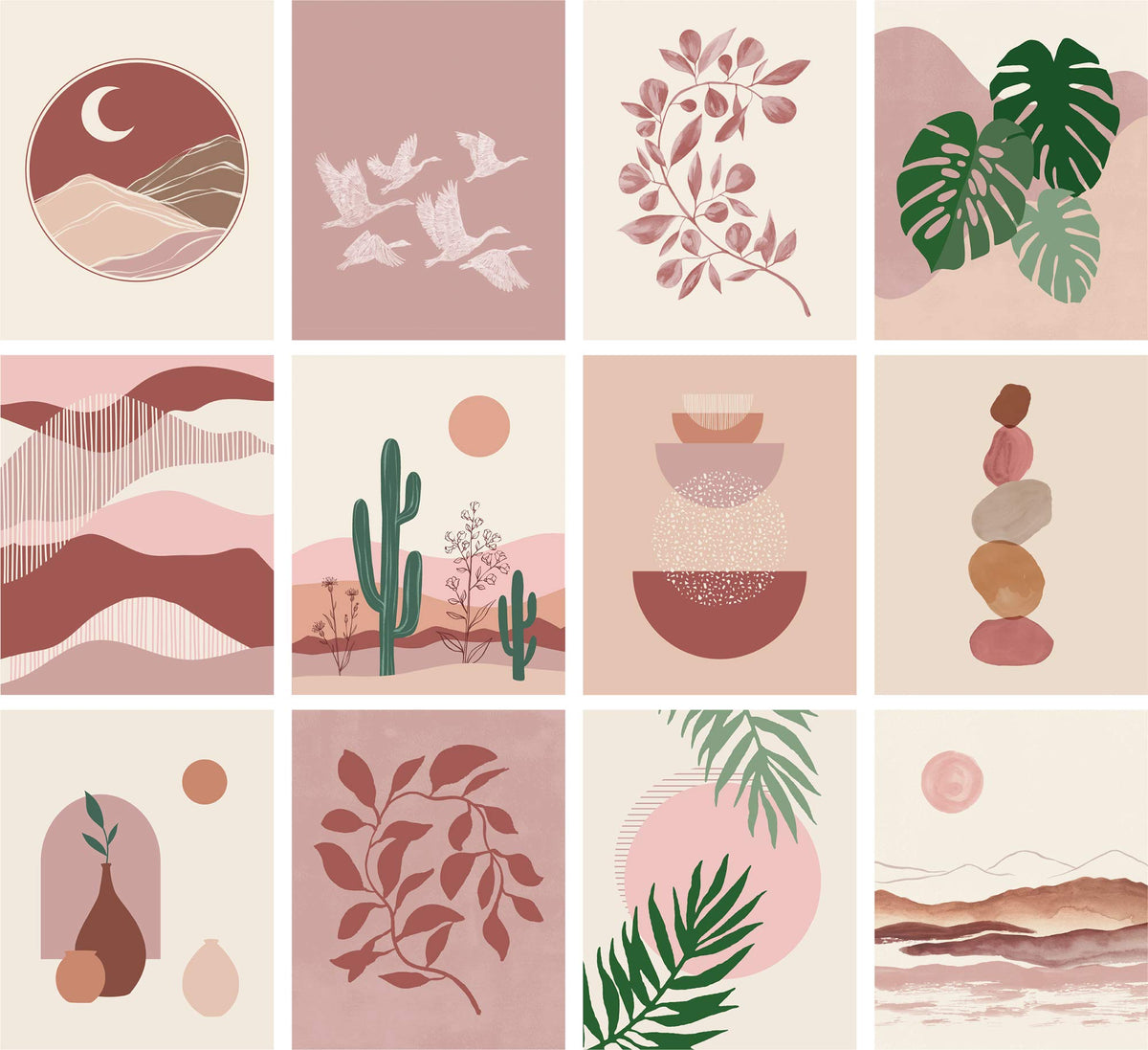 Artivo Boho Wall Art Prints Southwestern Art Wall Decor 8X10 12 Set, Neutral Aesthetic Wall Collage Kit, Modern Wall Art Desert