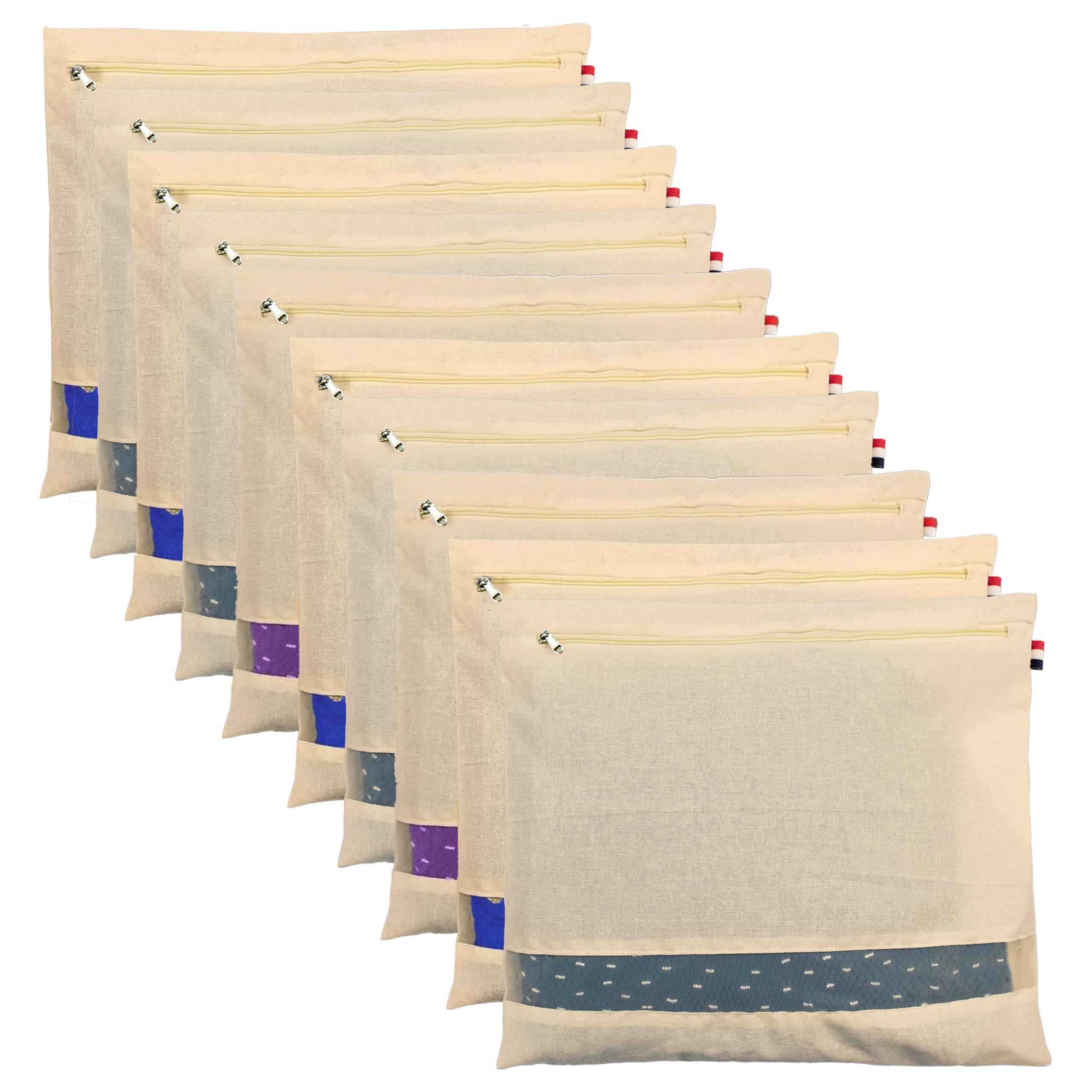Storite 10 Pack Cotton Saree Bags/Covers For Storage Big Size Single (42 * 37Cm) With Zip Closure For Clothes Bags And Wardrobe 