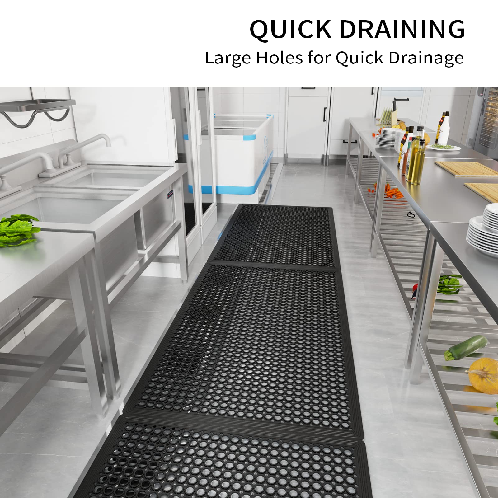 ROVSUN 2-Pack Rubber Floor Mat with Holes  36''x 60'' Anti-Fatigue/Non-Slip Drainage Mat  for Industrial Kitchen Restaurant Bar Bathroom Utility Garage Pool Entry Door Mat  Indoor/Outdoor Cushion