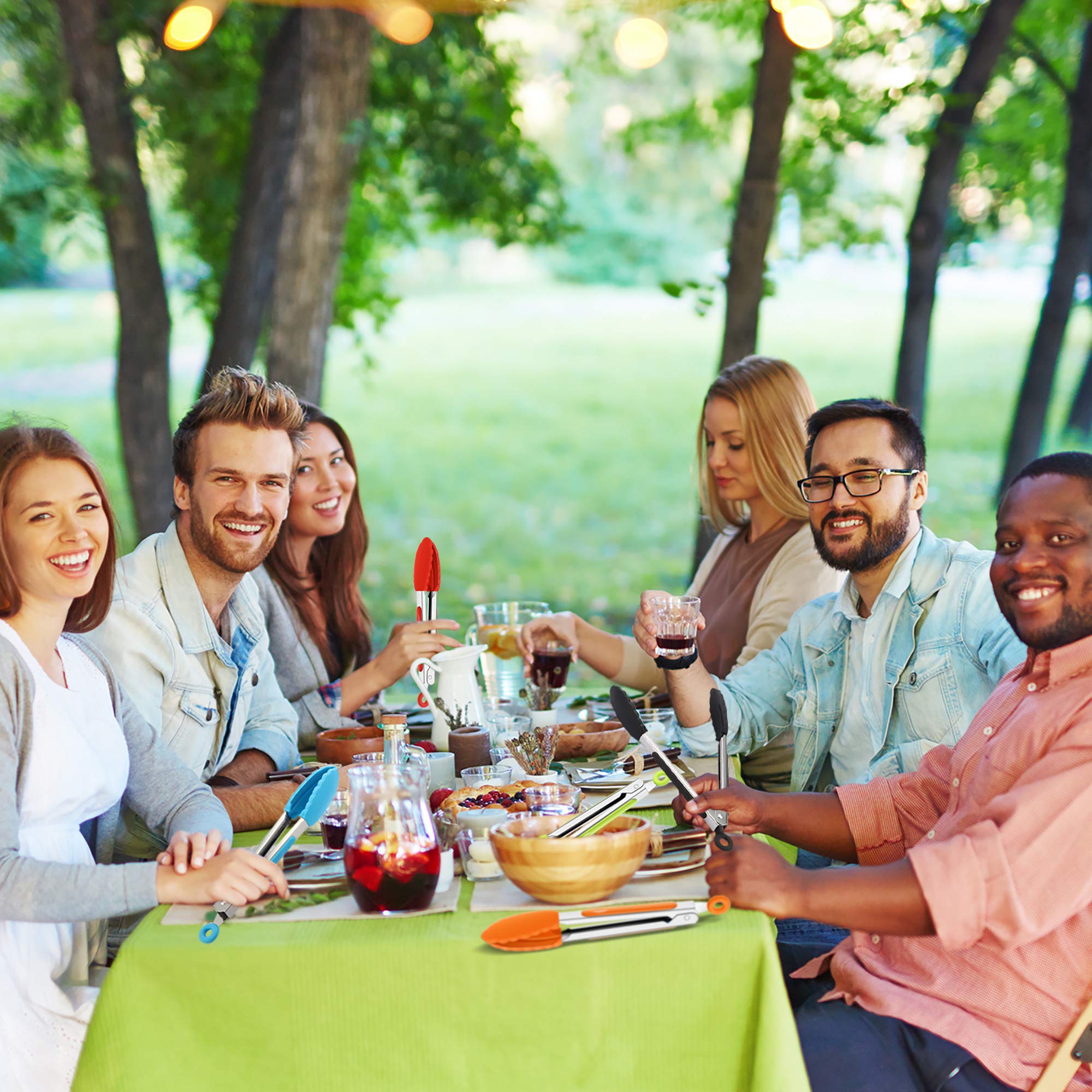 Mudder 7 Inch Mini Serving Kitchen Tongs With Silicone Tips, Stainless Steel Tongs For Salad, Grilling, Frying And Cooking, 5 Pi