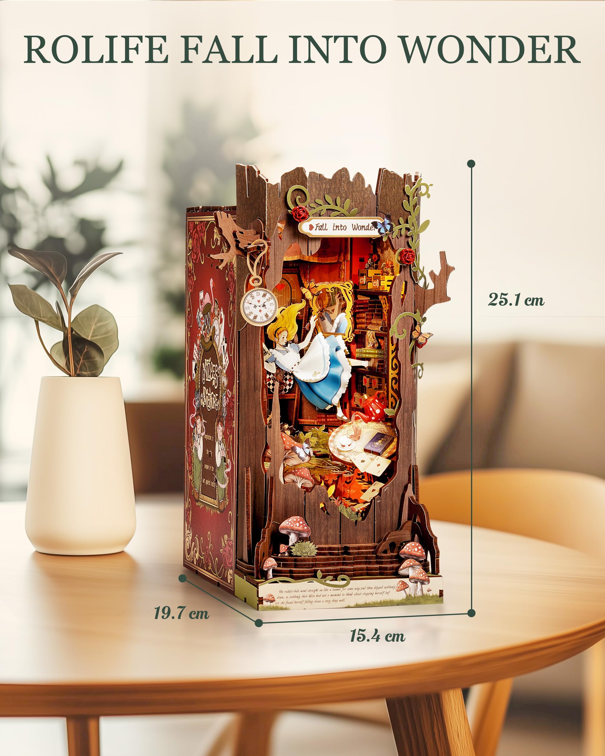 Rolife DIY Book Nook Kits Fall into Wonder, Fairy Tale Bookend Wooden 3D Puzzles for Bookshelf Decor, DIY Miniature House Buildi