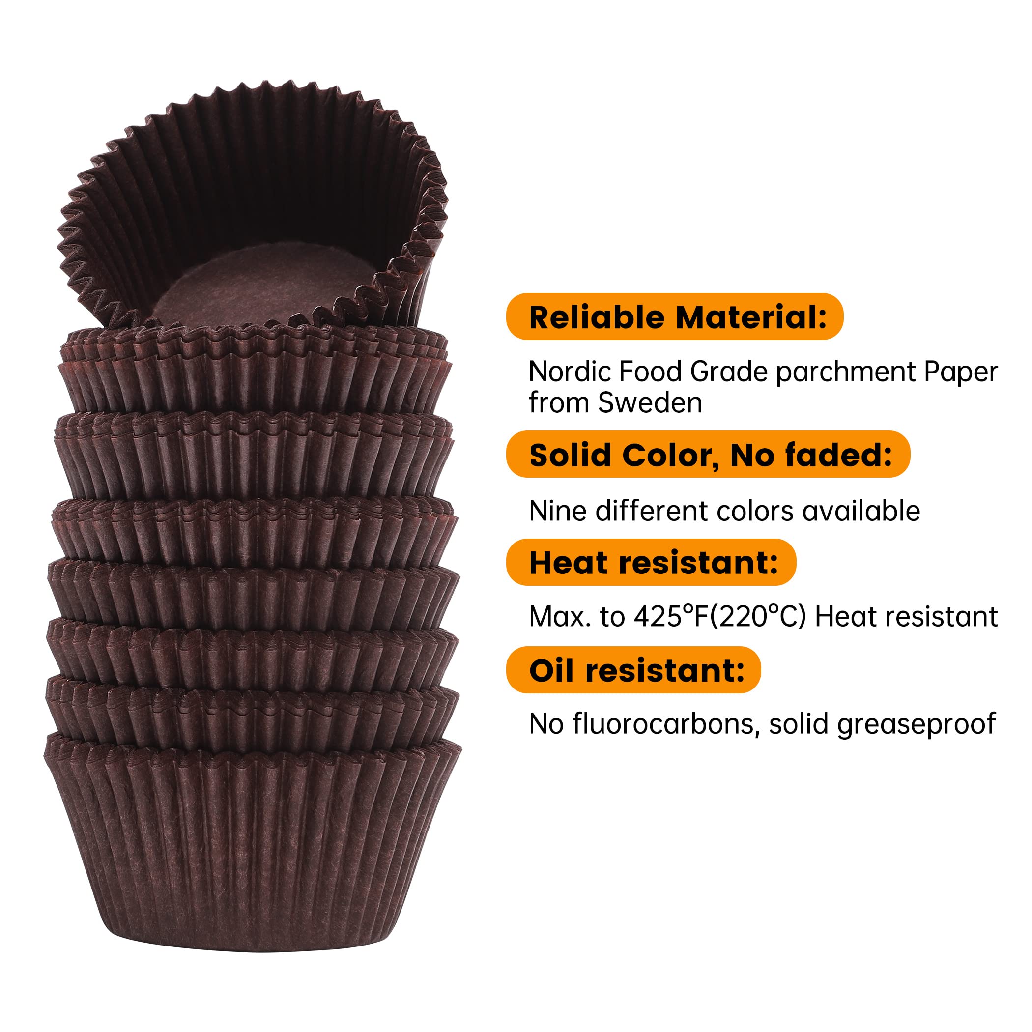 Bake Choice 200pcs Standard Brown cupcake liners for baking,food-grade cupcake wrappers, grease-proof parchment muffin liners fo