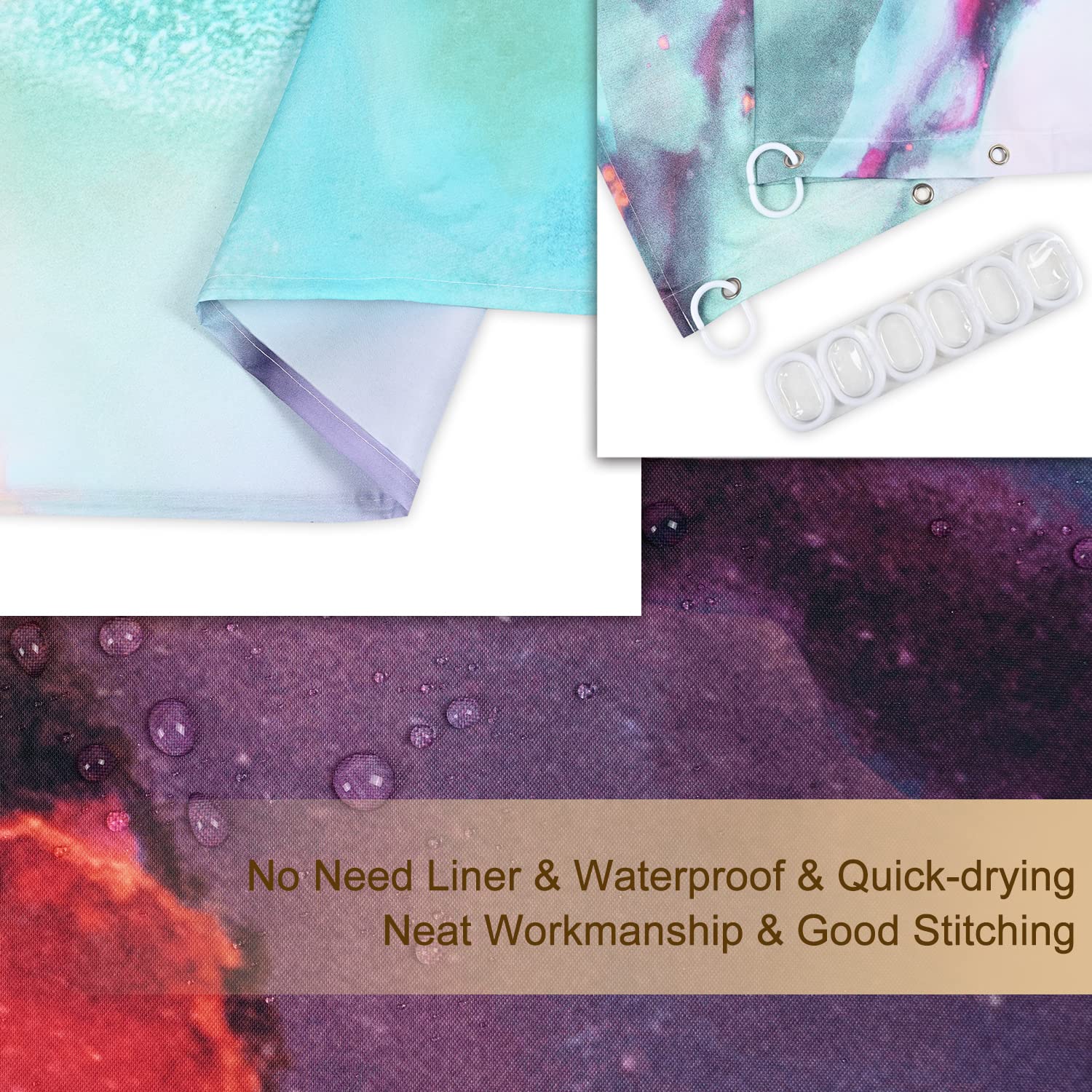 RosieLily?eal?arble?hower Curtain ?range?bstract?athroom?urtain ?ed?lue Watercolor Shower Curtains Set with 12 Hooks ?mbre Marble?athroom Decor  72''x72''
