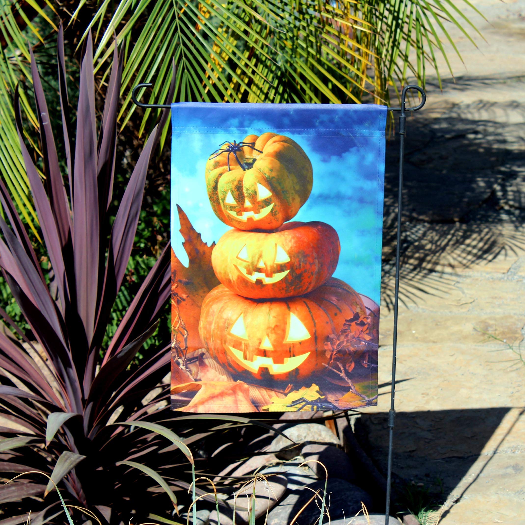 Halloween Jack-O-Lanterns Fall House Flag - 12'' X 18'', Double Sided, Carved Pumpkins, Garden Flag, Fall Decorations, Rustic, A