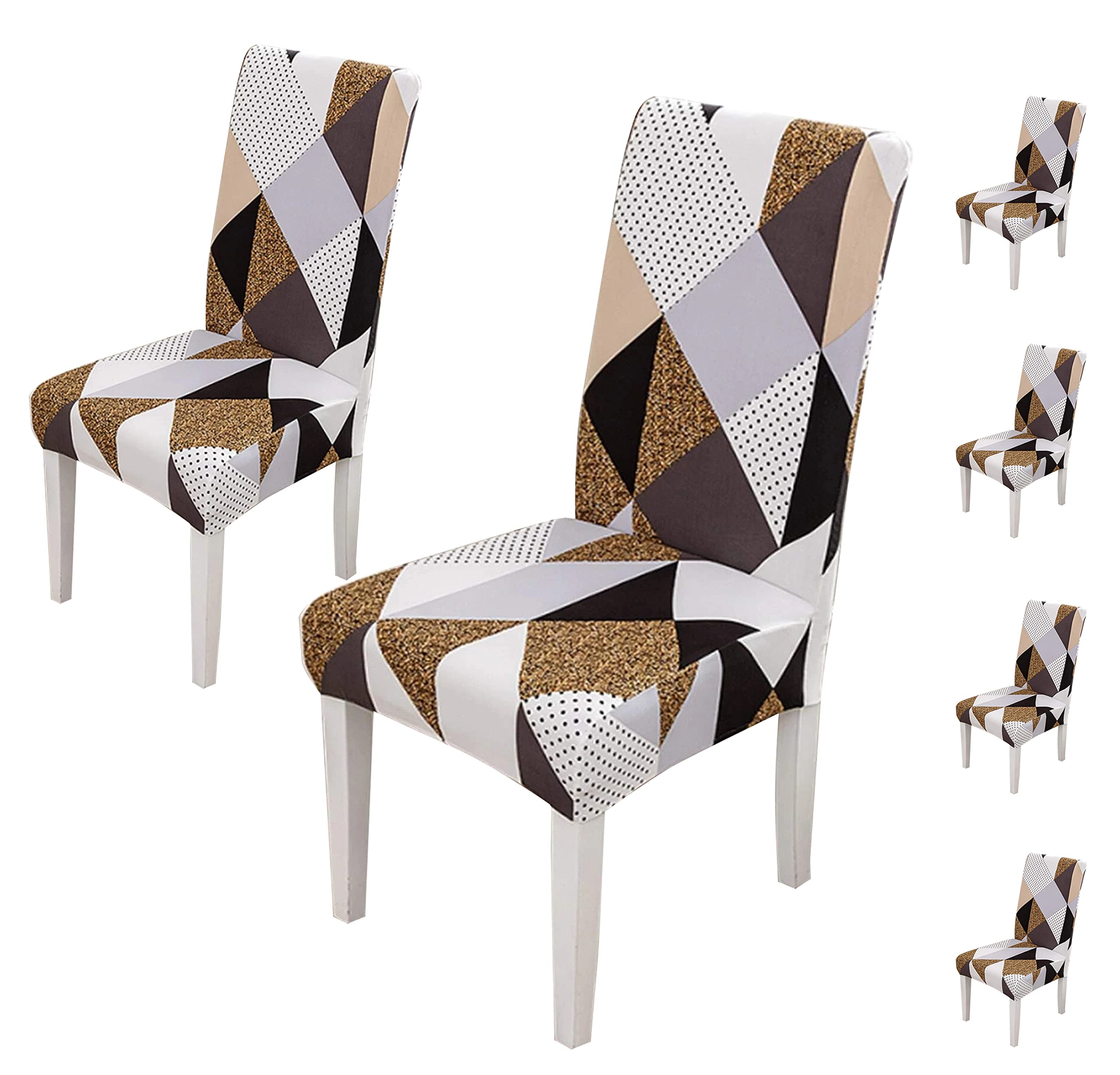 House Of Quirk Elastic Chair Cover Stretch Removable Washable Short Dining Chair Cover Protector Seat Slipcover (Pack 6, Classic