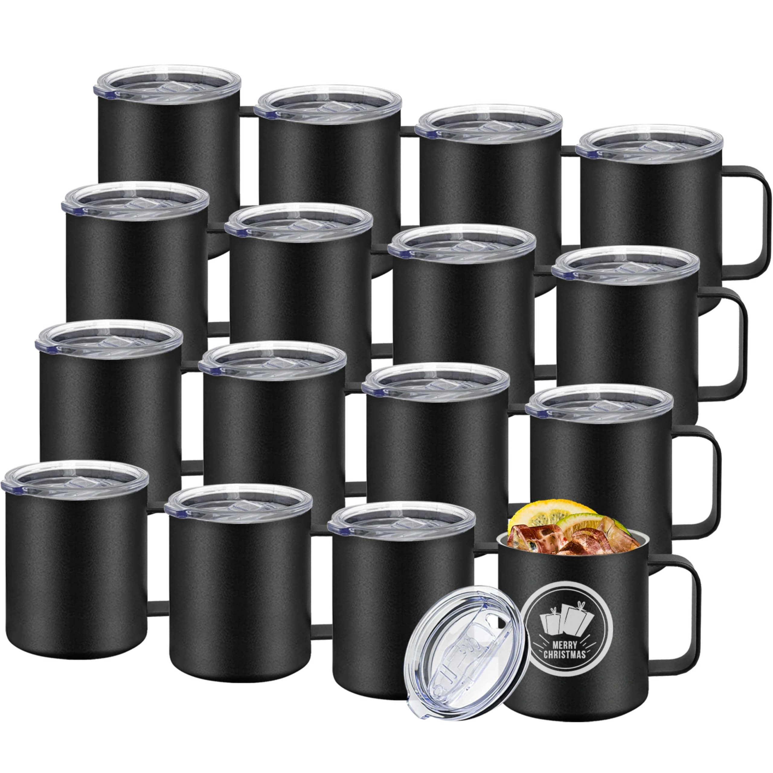 YOUKE OLA 16 Pack Stainless Steel Insulated Coffee Mug Bulk with Handle & Lids, Powder Coated 12oz Vacuum Insulated Double Wall 