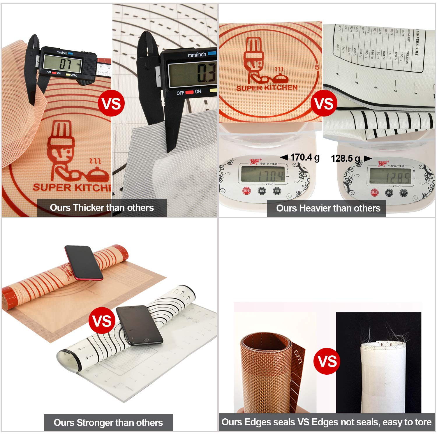 Extra Thick Silicone Pastry Mat Large For Nonstick Baking Mat With Measurement,For Kneading Mat,Fondant/Counter Pad, Dough Rolli