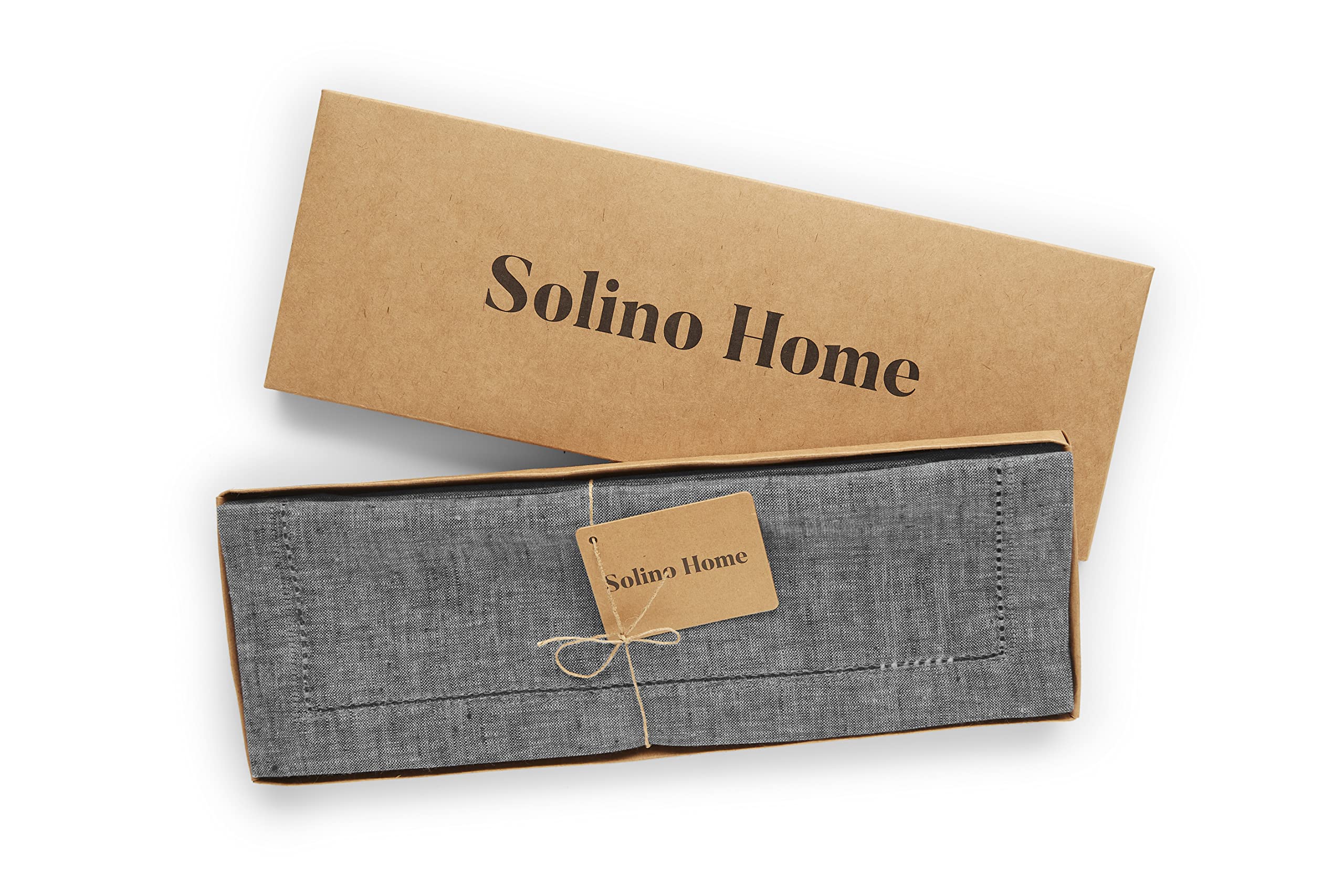 Solino Home Linen Placemats 14 x 19 Inch - Charcoal Grey  100% Pure Linen Hemstitch Placemats Set of 4 - Milan Machine Washable Tablemats for Spring  Summer - Handcrafted from European Flax