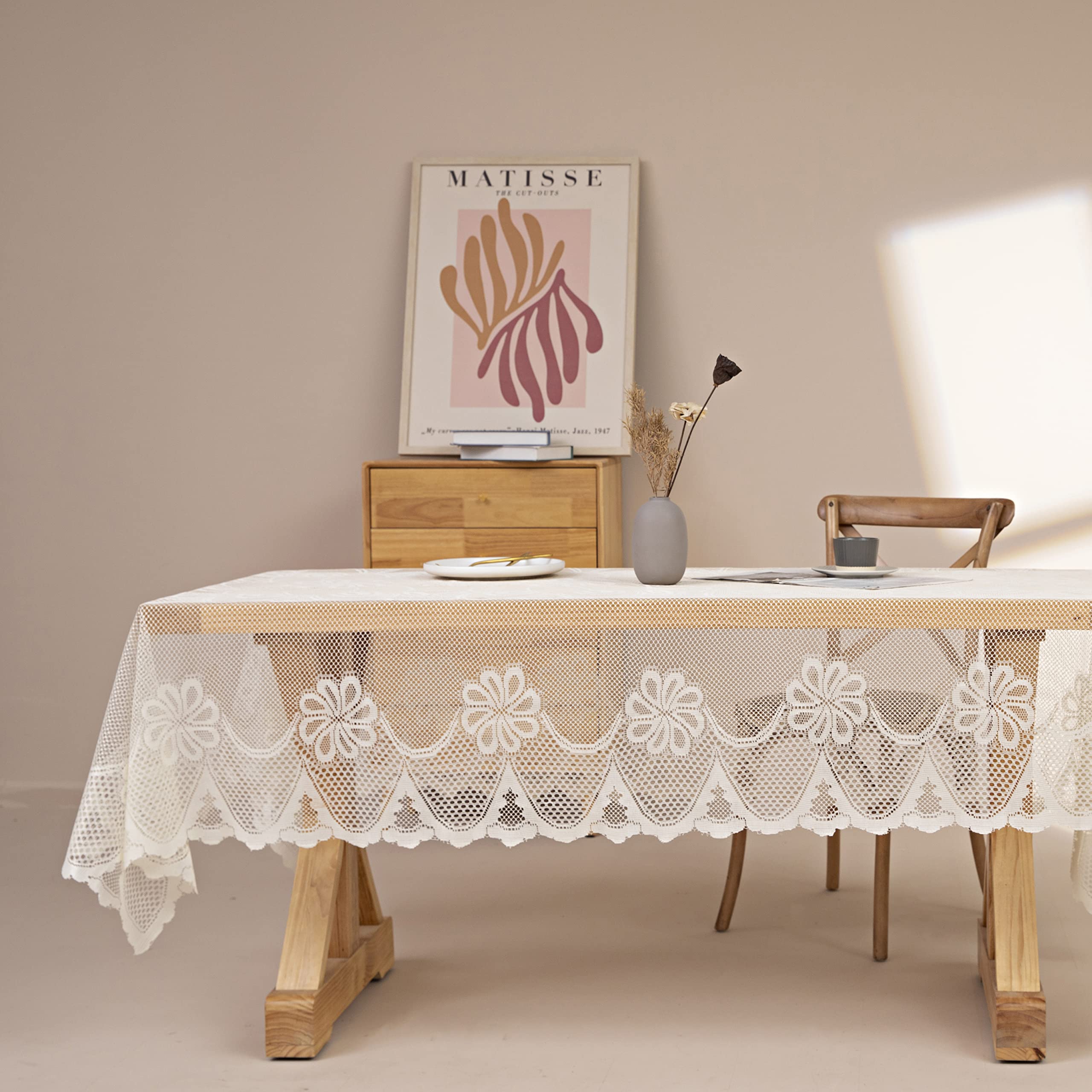 Gefeii White Lace Tablecloth Rectangular For Rectangle Table Crochet Lace Tablecloths Oblong 60''X104'' For Kitchen Wedding Part