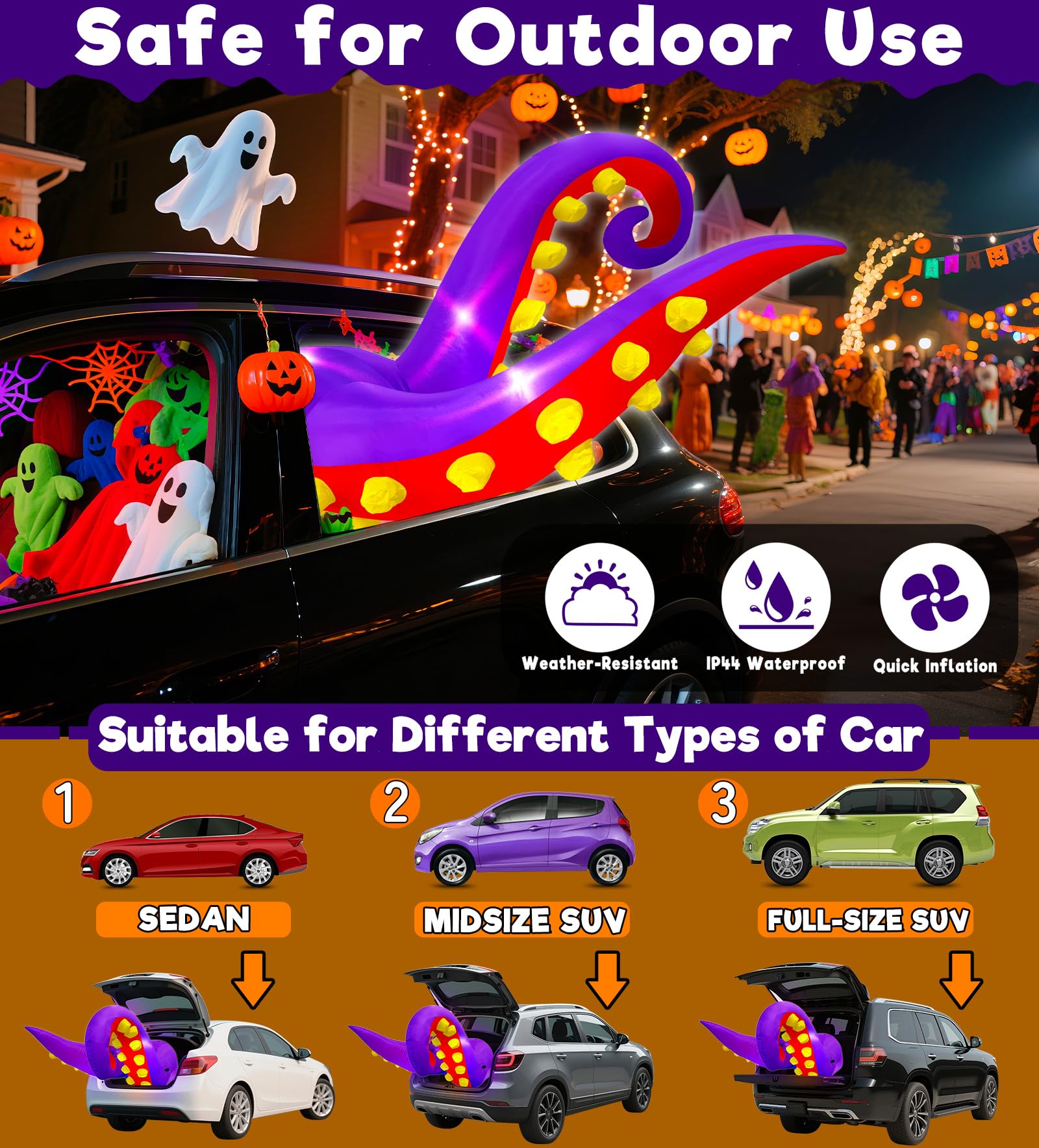 4.5 FT Halloween Inflatable Trunk or Treat Car Decorations Octopus Tentacles Broke Out from Car Window with 3 Built-in LEDs Ligh