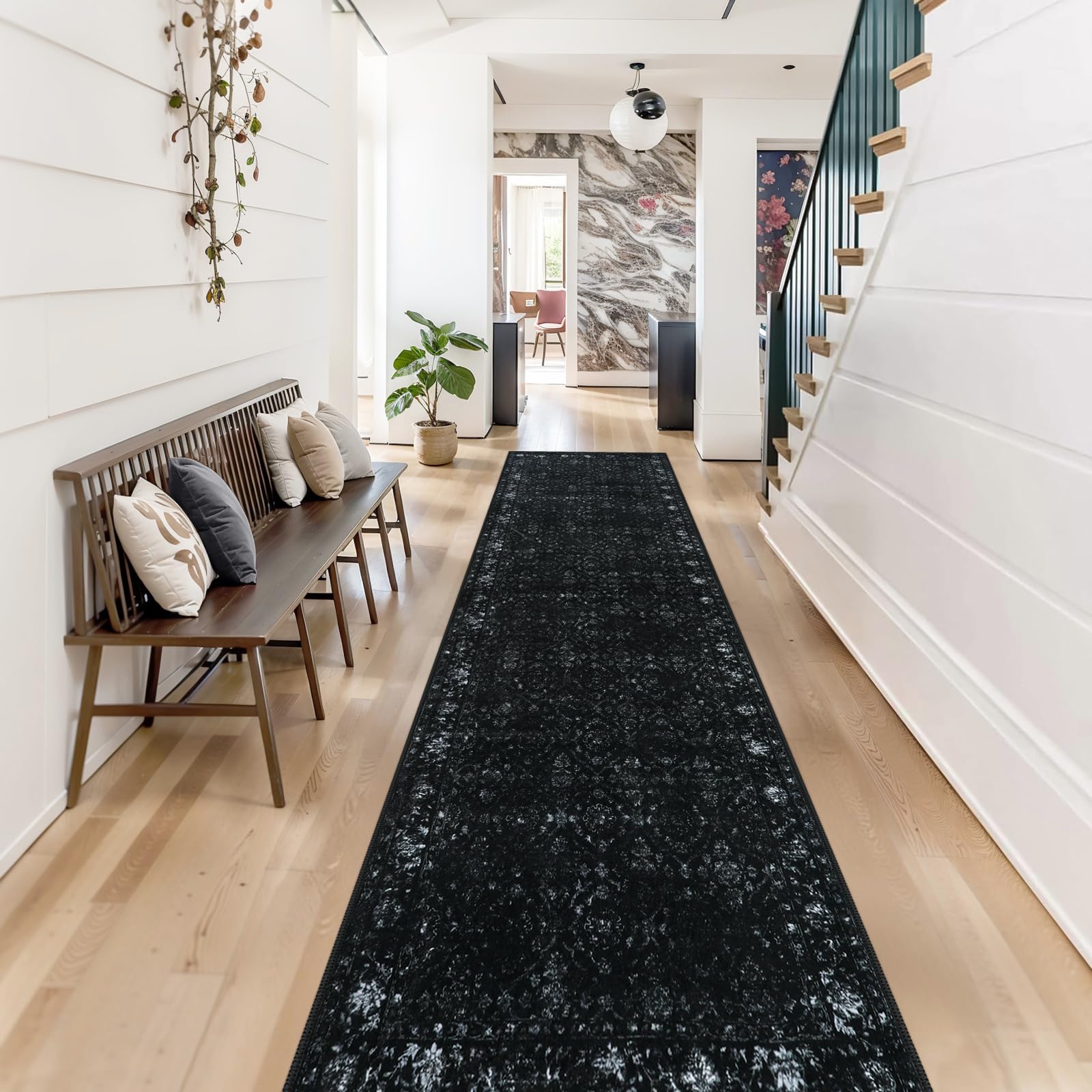 Hedlive Vintage Rug Runners for Hallways Non Slip, 2.6x10 Stain Resistant Washable Runner Rug for Entryway, Ultra-Thin Soft Carp