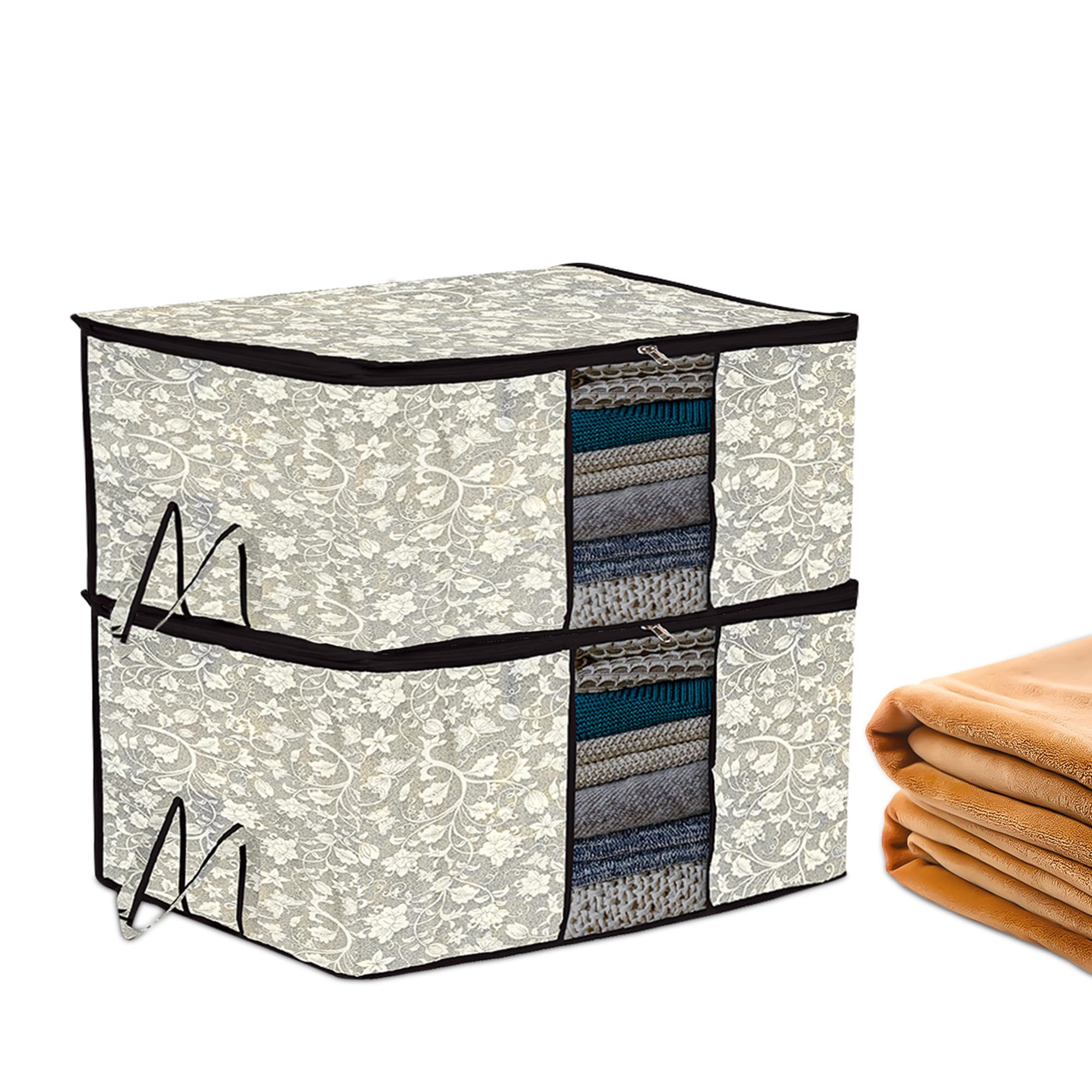 Kuber Industries Underbed Storage Bag | Clothes Storage Organizer | Blanket Cover With Clear Window | Zipper Closure & Handle Cl
