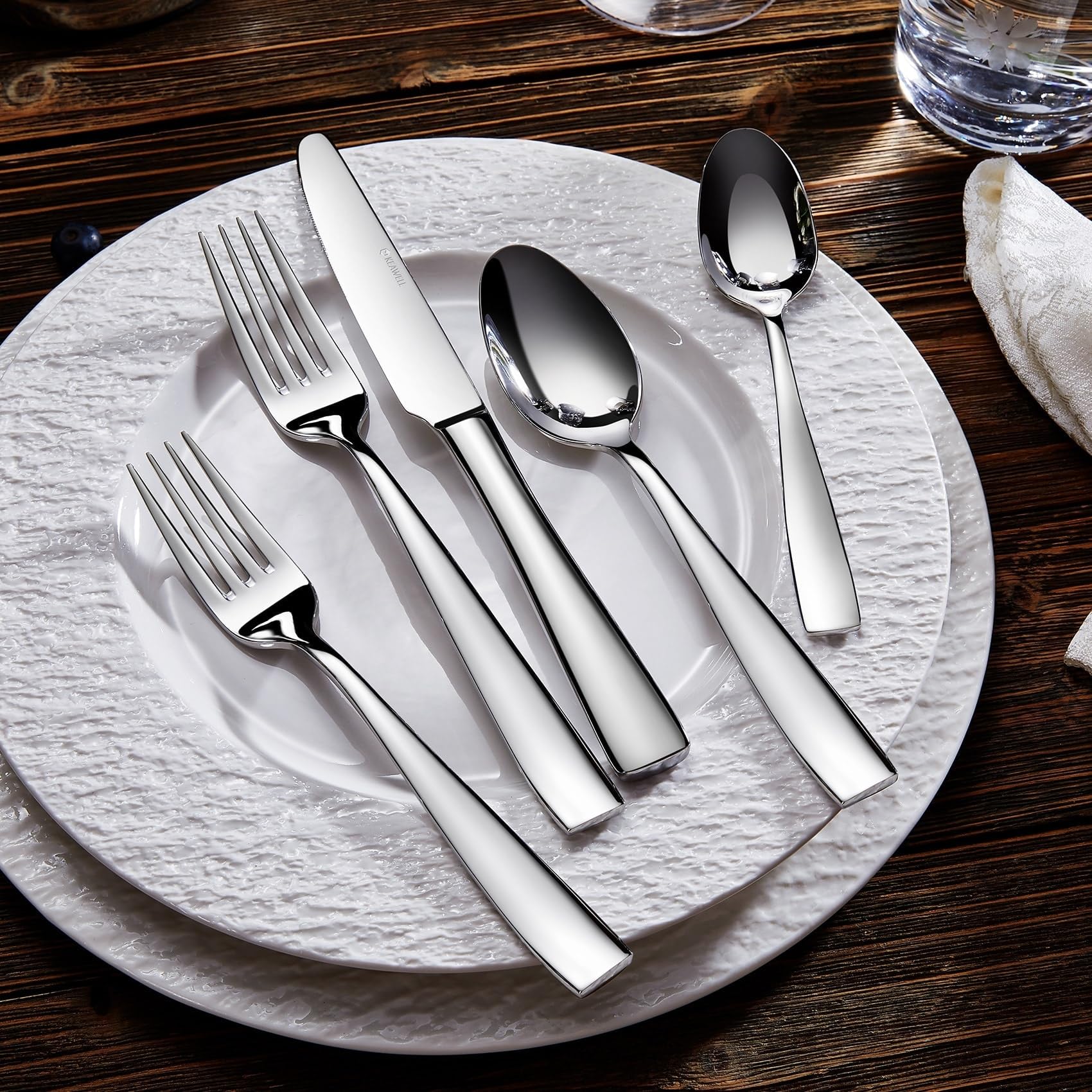 Keawell Premium 4-Piece Louis Spoon Set, 18/10 Stainless Steel, Set Of 4, Fine Spoon Set With Squared Edge, Dishwasher Safe, Smo