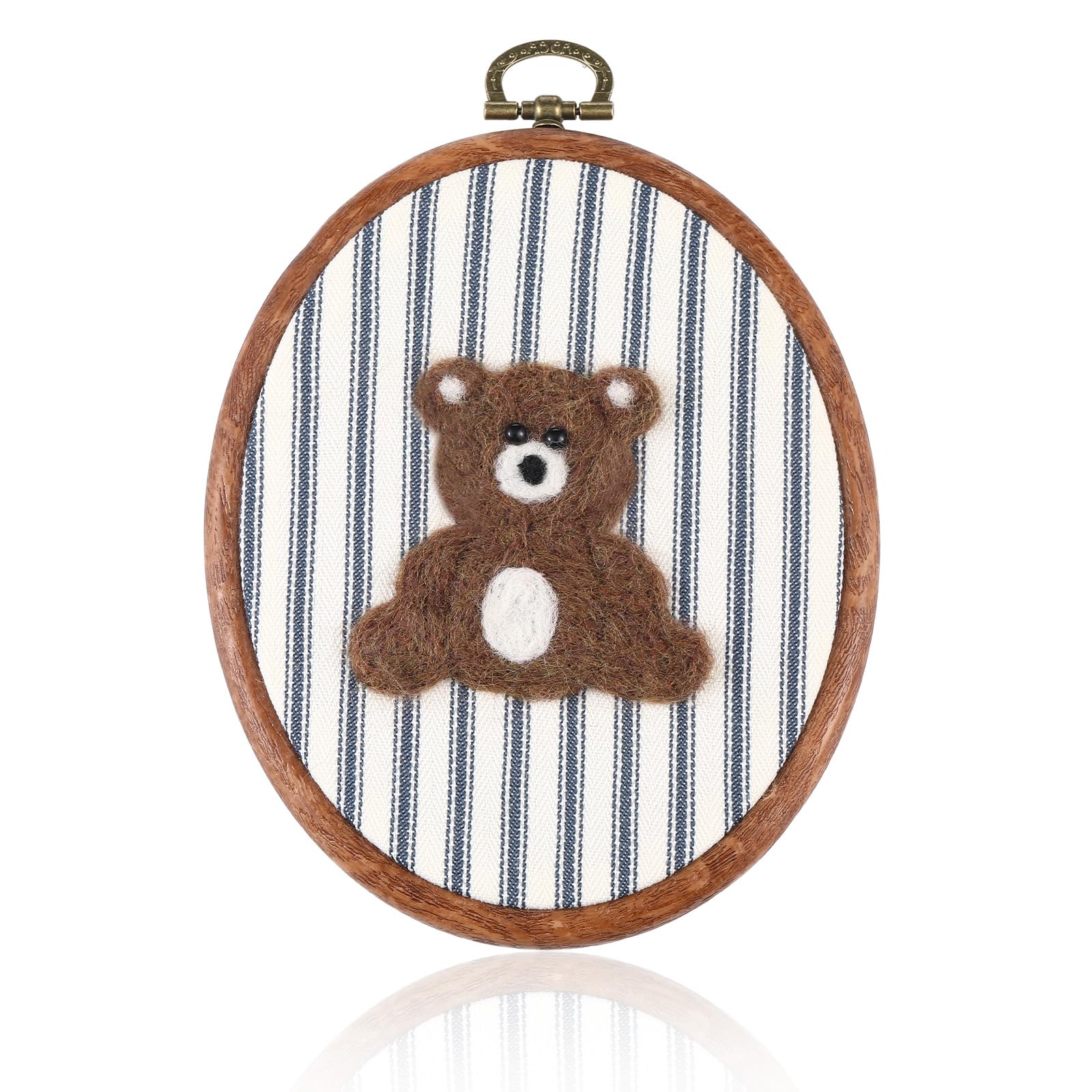 Chunful Felted Blue Striped Bear Nursery Wall Decor Cute Wall Art Decorative Artwork for Nursery Themes Bathroom Living Room Cla