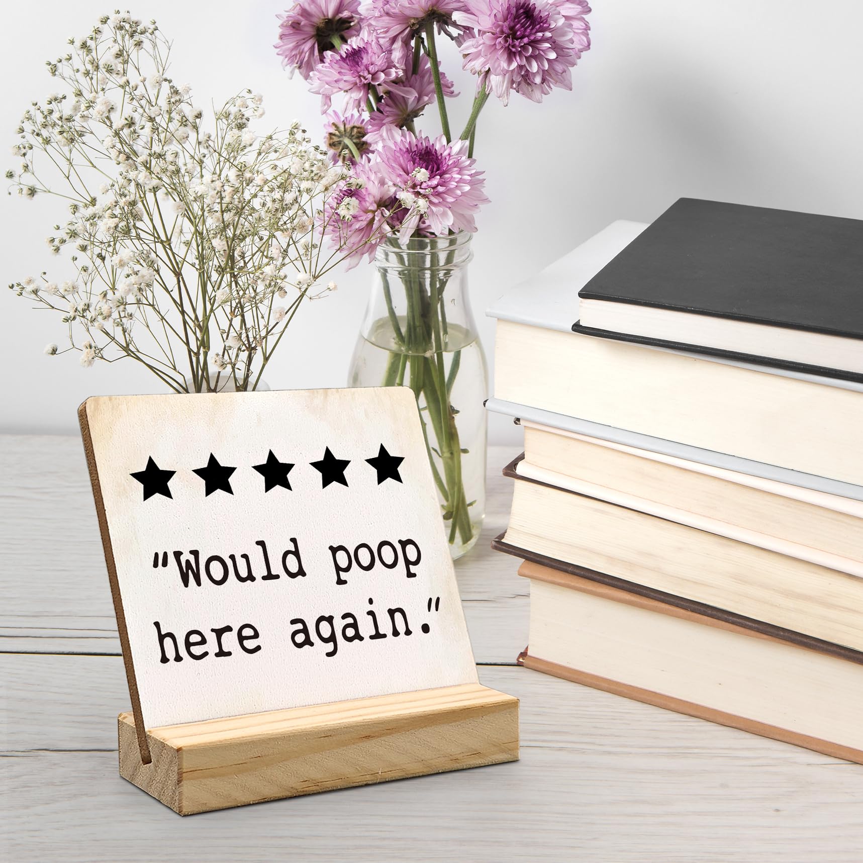 ANIANG Would Poop Here Again Bathroom Desk Decor, Funny Bathroom Signs Wood Plaque, Funny Bathroom Wooden Plaque Sign with Wood