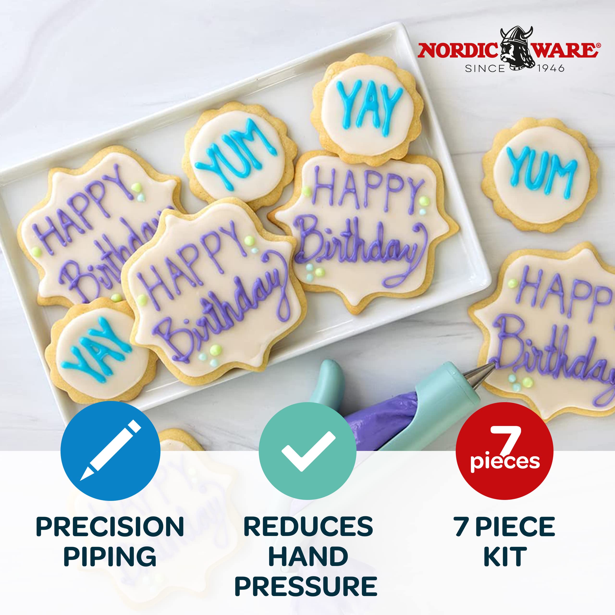 Nordic Ware Icing E-Z Decorating Pen, 2 Tips And Couplers, Mint