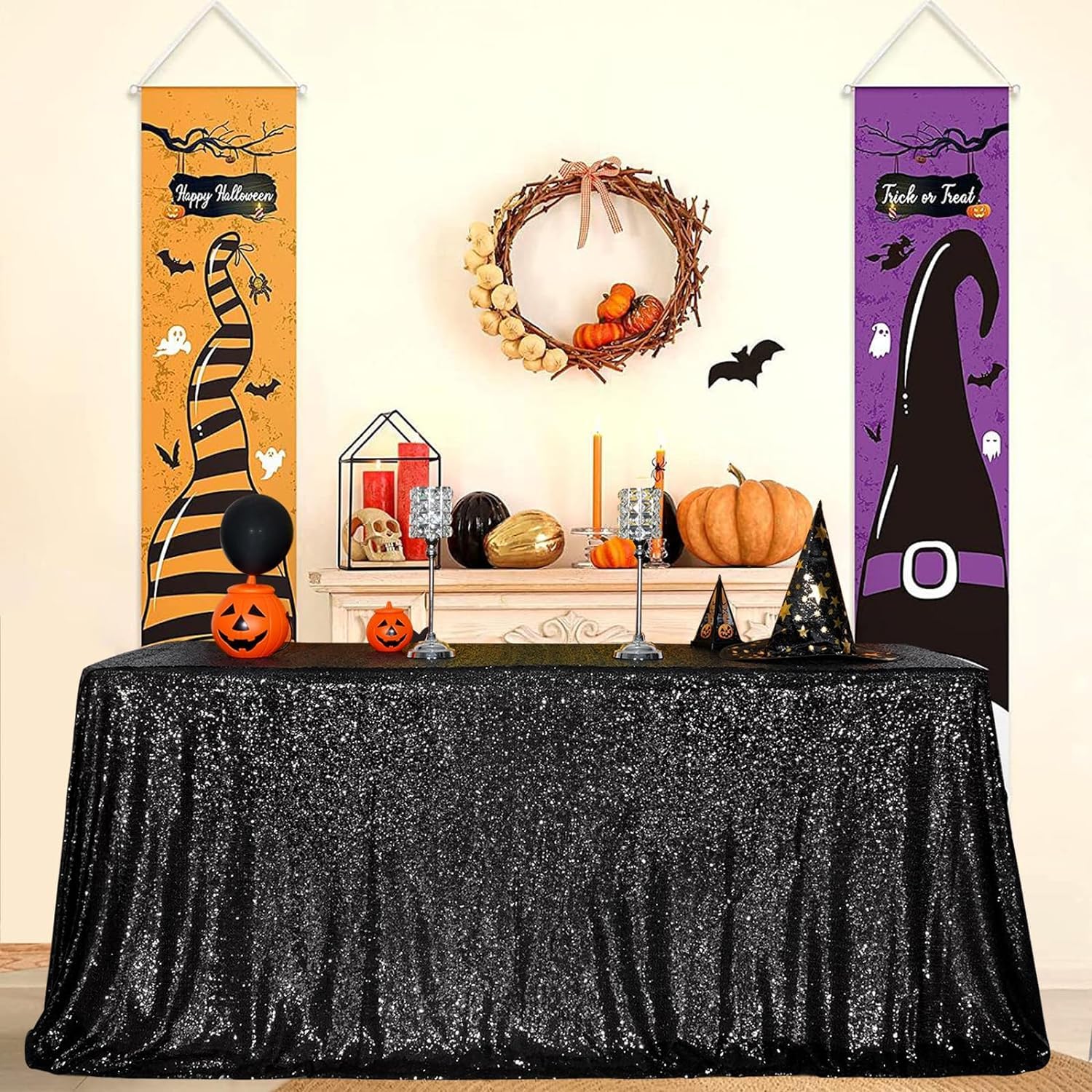 Juya Delight 60'' X 102'' Black Sequin Tablecloth Rectangle Sequin Table Cover For Wedding Birthday Party Festival Ceremony Cake