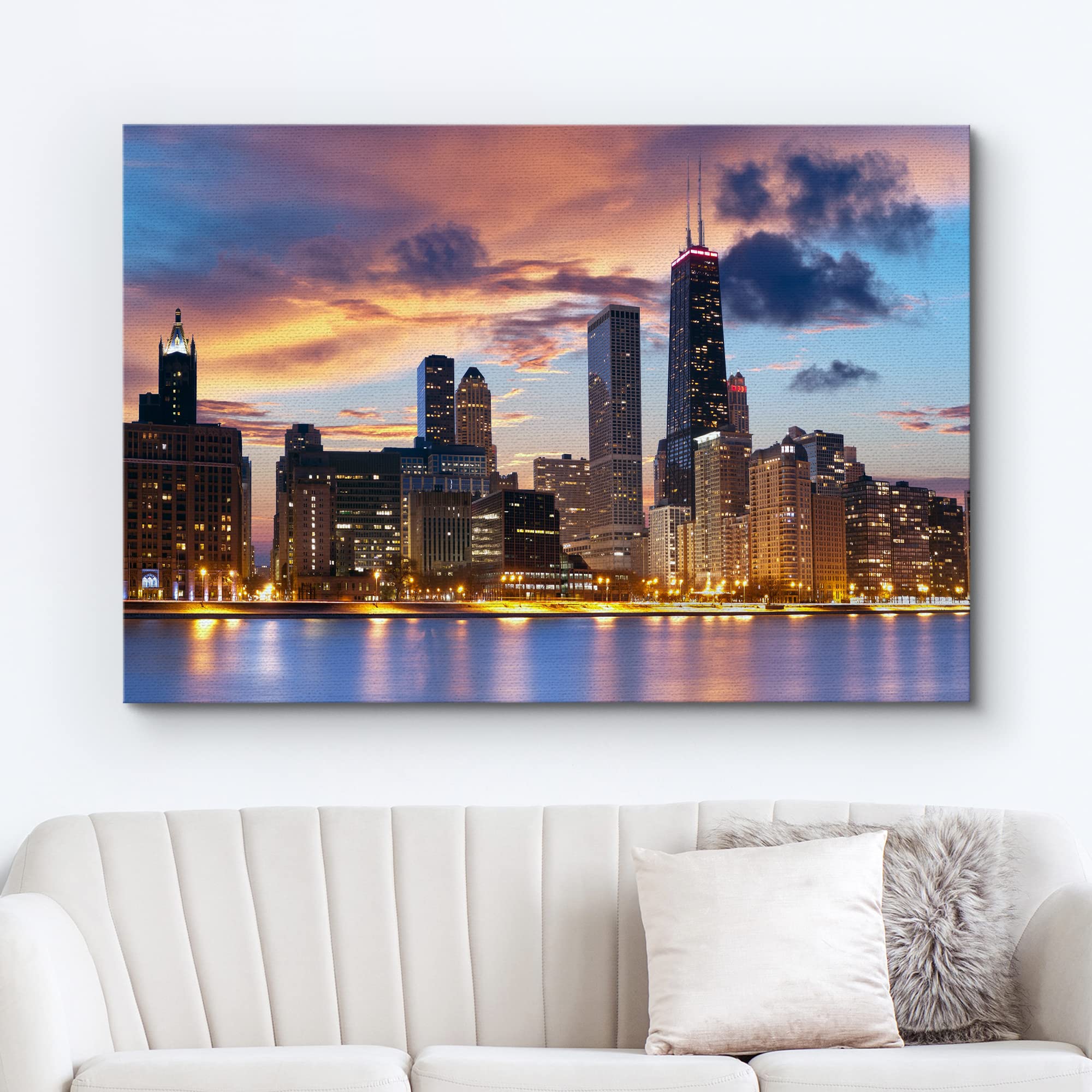 Wall26 Canvas Print Wall Art Chicago City Sunset Night Skyline Architecture & Maps Cityscape Photography Realism Global Scenic C